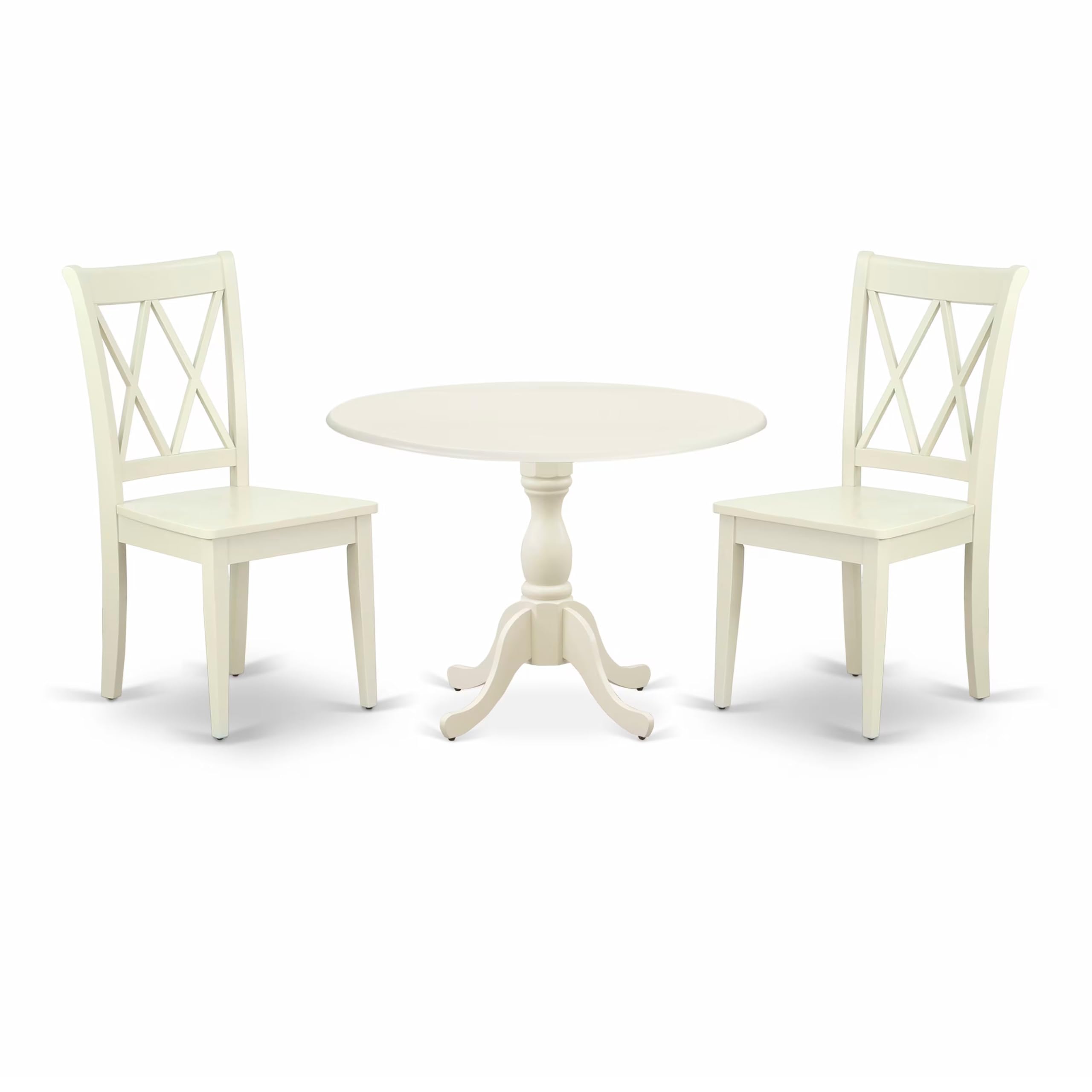 East West Furniture DMCL3-LWH-W 3 Piece Round Dinette Set with Drop Leaf Table & 2 Chairs for Small Spaces, 42x42 Inch, Linen White - Perfect for Apartments, Breakfast Nooks & Cozy Dining Areas