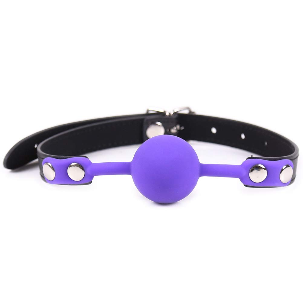 Premium SM Silicone Ball Gag with Adjustable Locking Leather Strap - BDSM Adult Sex Toy for Bondage, Restraint & Role Play (1.5 Inch Purple & Black Ball) - Perfect for Dominance Play, Sensory Deprivation & Couples Fantasy Exploration