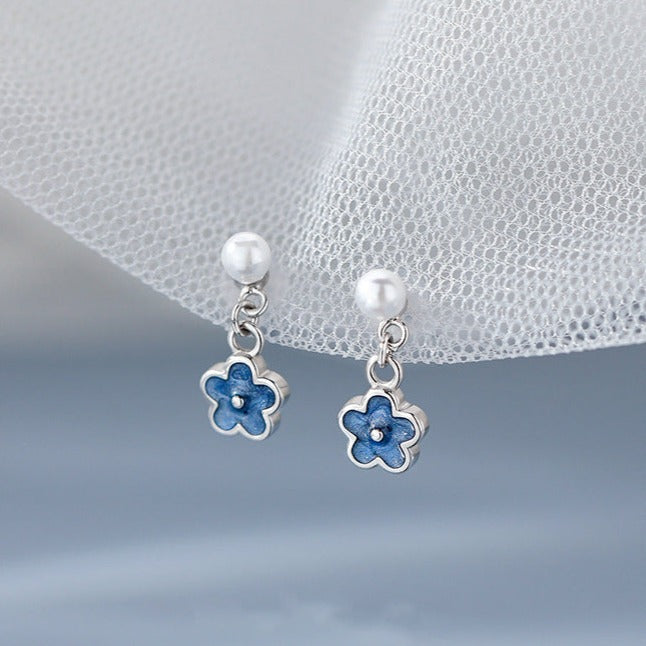 Enamel Little Flower Pearl Drop Earrings HE6493 - Elegant Dainty Jewelry for Women, Perfect for Weddings, Parties & Everyday Wear