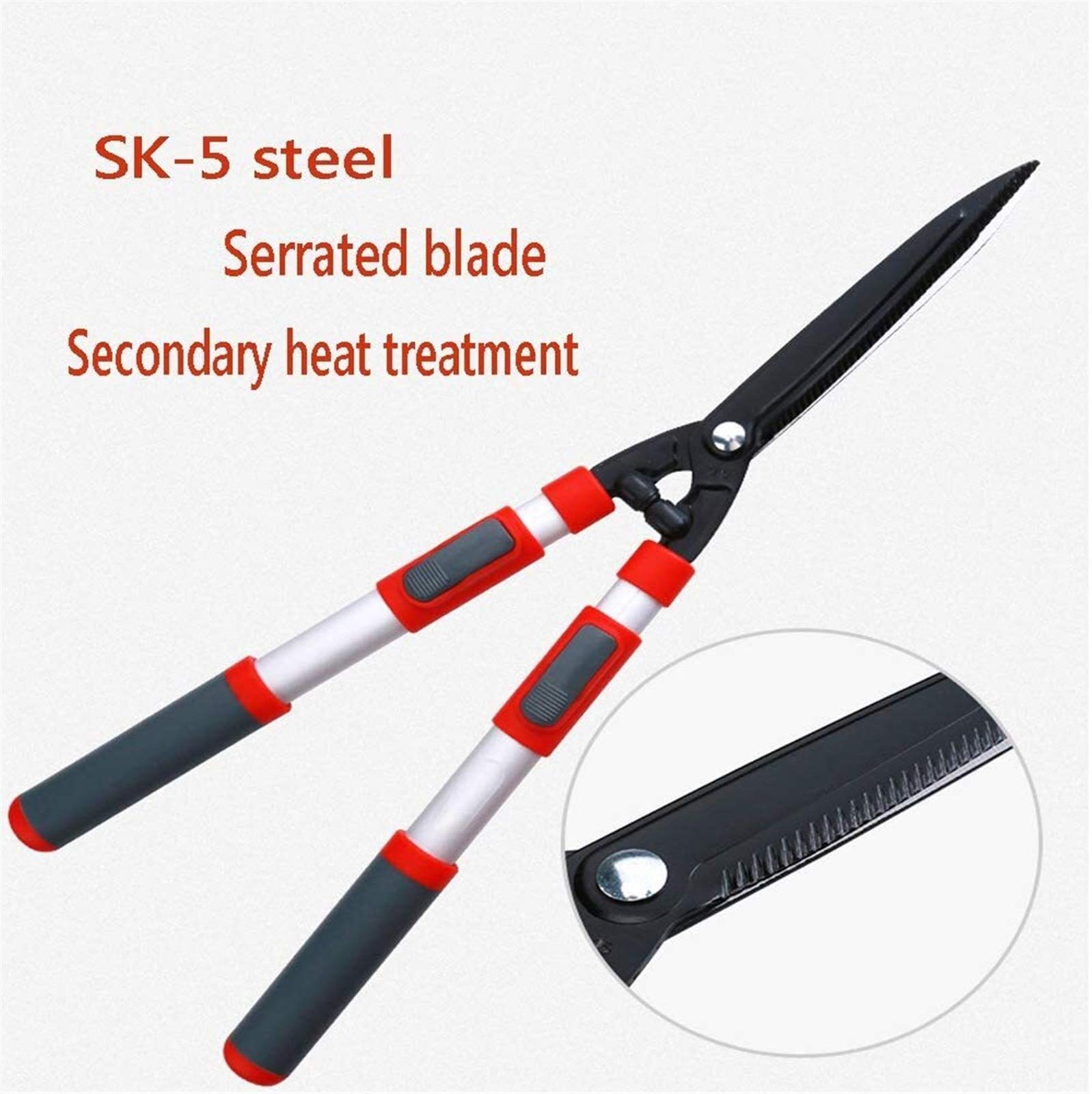 TONZN Long Hedge Shears - Ergonomic SK-5 Steel Garden Pruning Shears with Rubber Handles (620-810mm) - Perfect for Trimming Bushes, Hedges & Shrubs in Your Backyard
