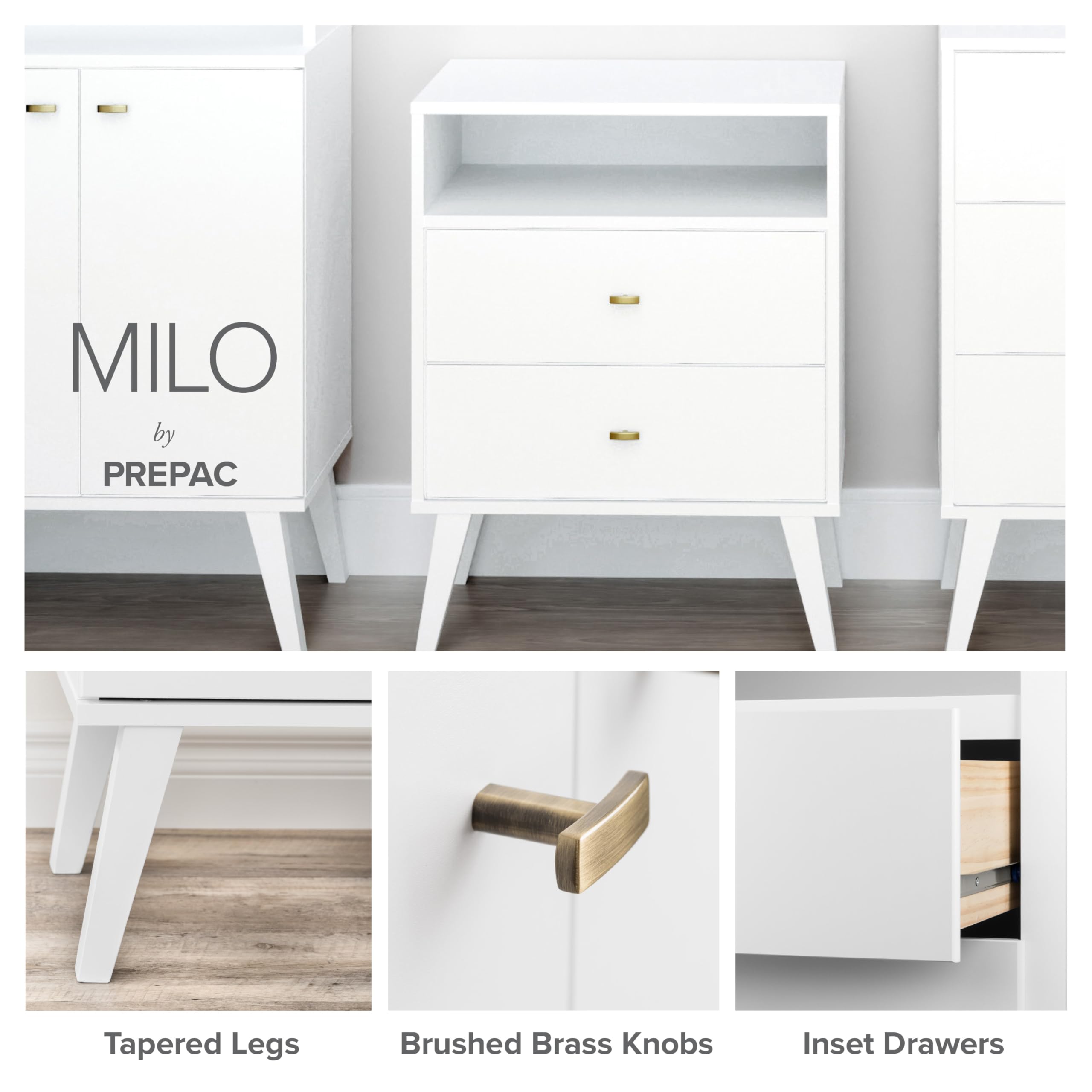 Mid-Century Modern 6-Drawer Double Dresser - Prepac Milo Wide Chest of Drawers for Bedroom, Contemporary Bedroom Furniture, 16.75