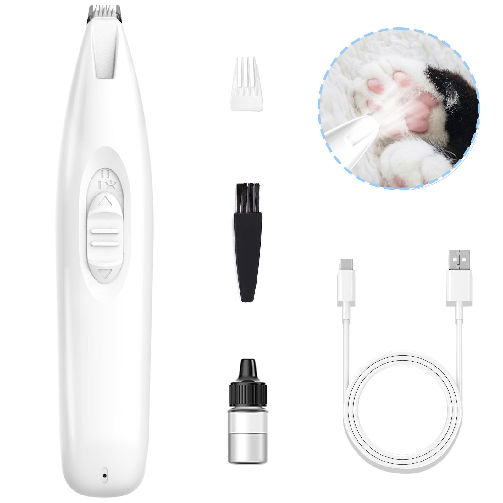 KIKETECH LED Dog Paw Trimmer - Cordless Low Noise Pet Grooming Clippers, Rechargeable Small Area Shaver for Dogs & Cats (Snow White) - Perfect for At-Home Pet Grooming & Paw Care