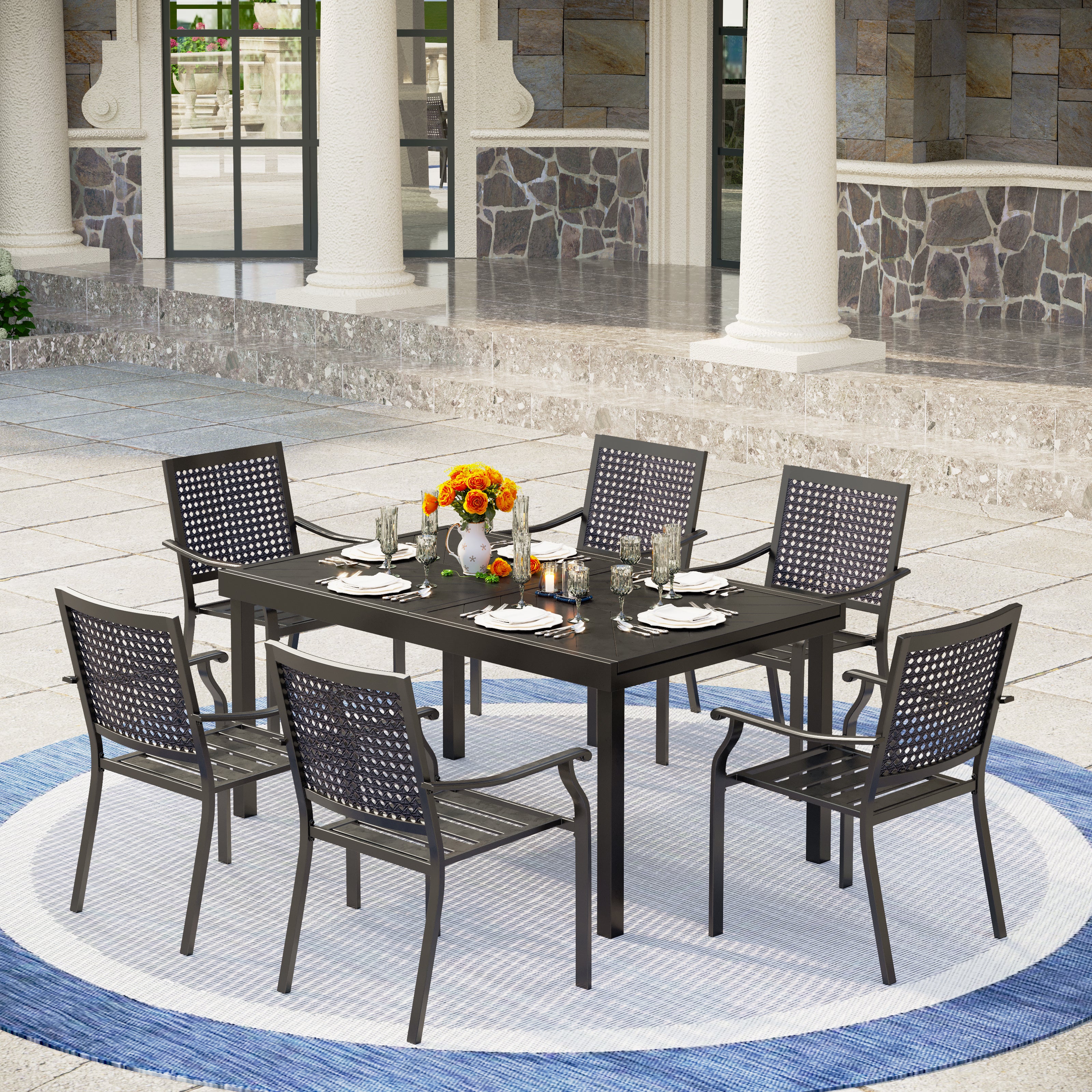 MFSTUDIO 9-Piece Patio Dining Set with Curved Extendable Table & Stackable Chairs - Outdoor Furniture for Garden, Backyard, Poolside & Balcony Dining