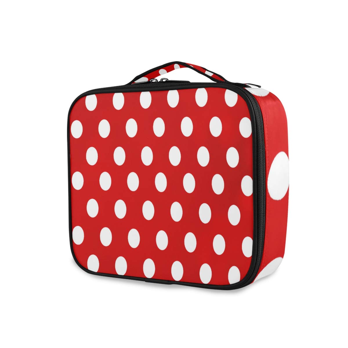 ALAZA Red White Polka Dot Makeup Train Case - Portable Cosmetic Organizer with Adjustable Dividers for Travel, Home & Professional Makeup Storage | Perfect for Makeup Artists, Travelers & Beauty Enthusiasts