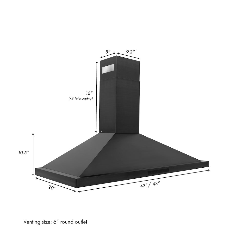 ZLINE 48 Inch Professional Kitchen Package - Black Stainless Steel Dual Fuel Range & Convertible Vent Hood (2KP RABRH48) | Perfect for Home Chefs & Modern Kitchens