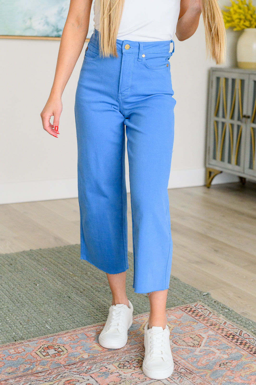 Judy Blue Lisa High Rise Control Top Wide Leg Crop Jeans - Sky Blue | Comfortable Stretch Denim for Women | Perfect for Casual Wear, Office & Date Nights