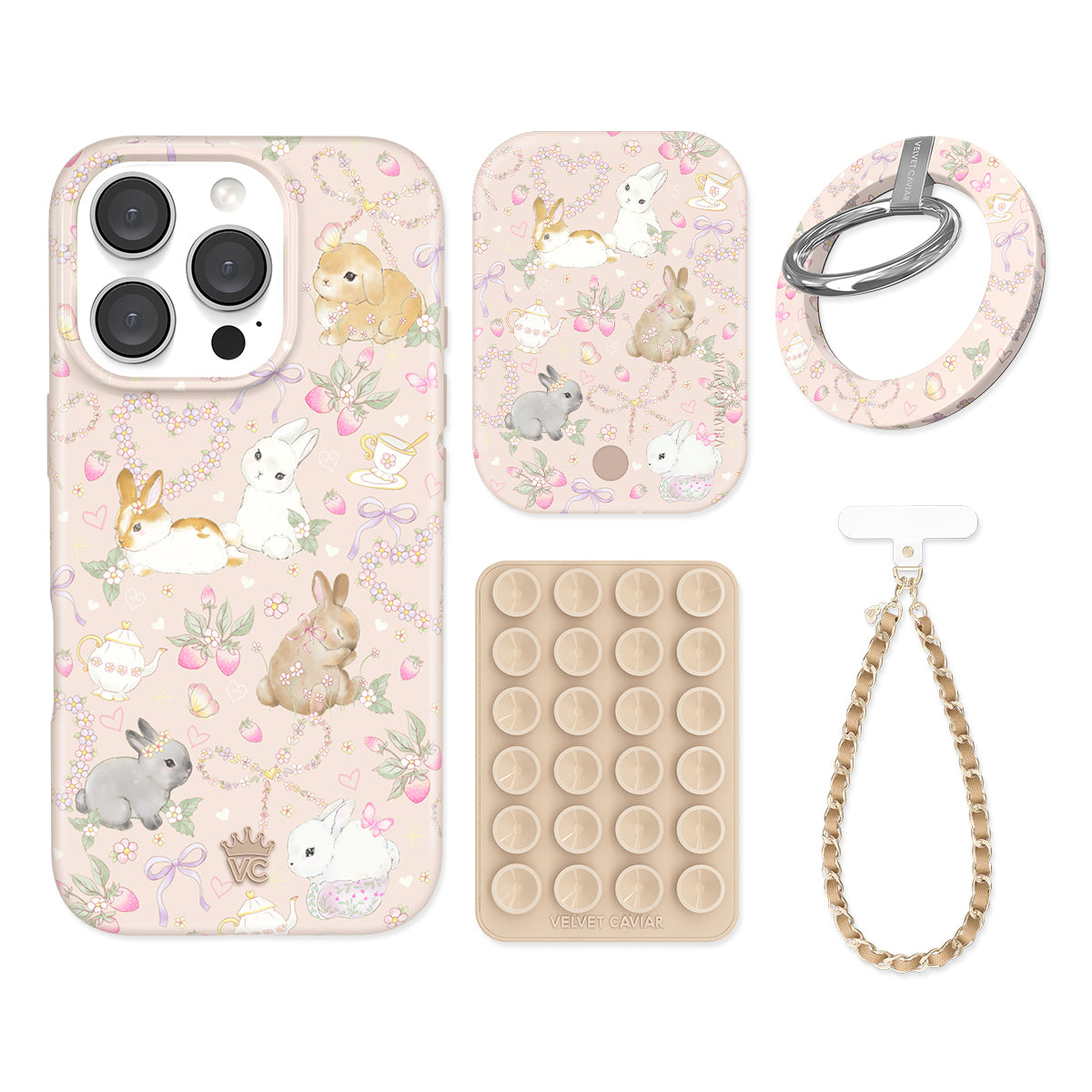 Bunnies & Bows iPhone Case with Grip - Cute Bunny Phone Cover for iPhone 13/14/15 Pro Max - Non-Slip Protective Case for Everyday Use, Work, and Travel
