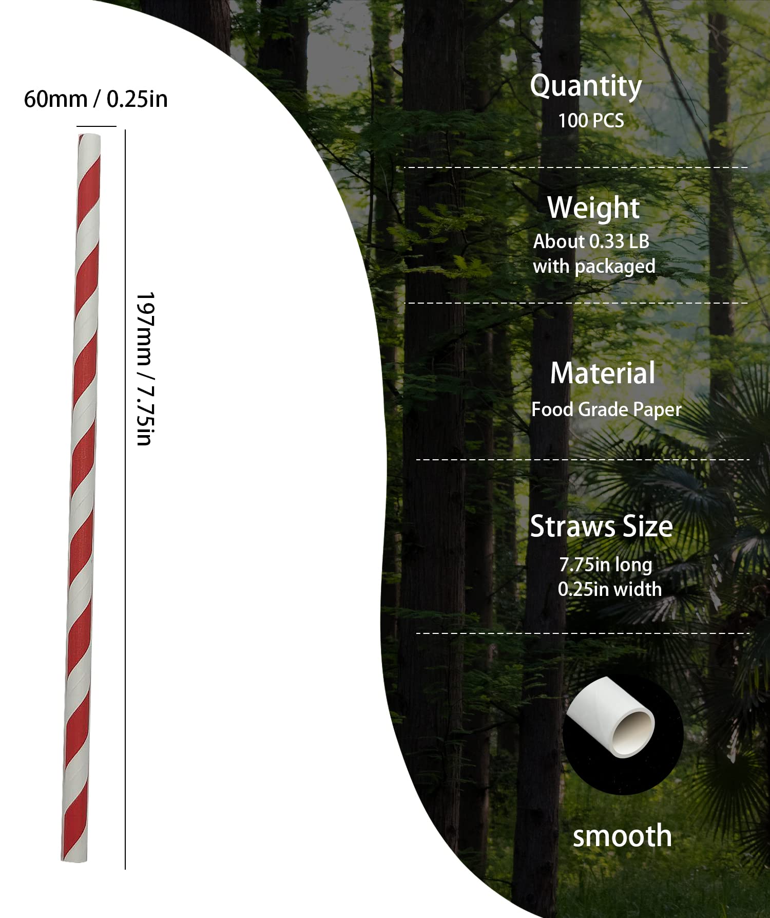 Eco-Friendly Red & White Striped Paper Drinking Straws - Biodegradable, Food Grade, 100-Pack - Perfect for Parties, Coca-Cola Drinks & Daily Use
