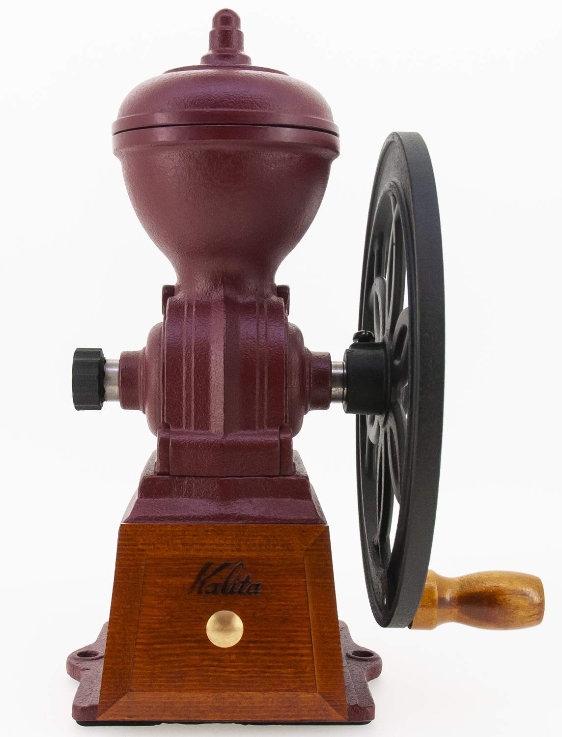 Premium Kalita Cast Iron Manual Coffee Grinder - Adjustable Antique Diamond Mill with Lid for Espresso & French Press - Perfect for Home Baristas & Coffee Shops (Red, Model #42137)