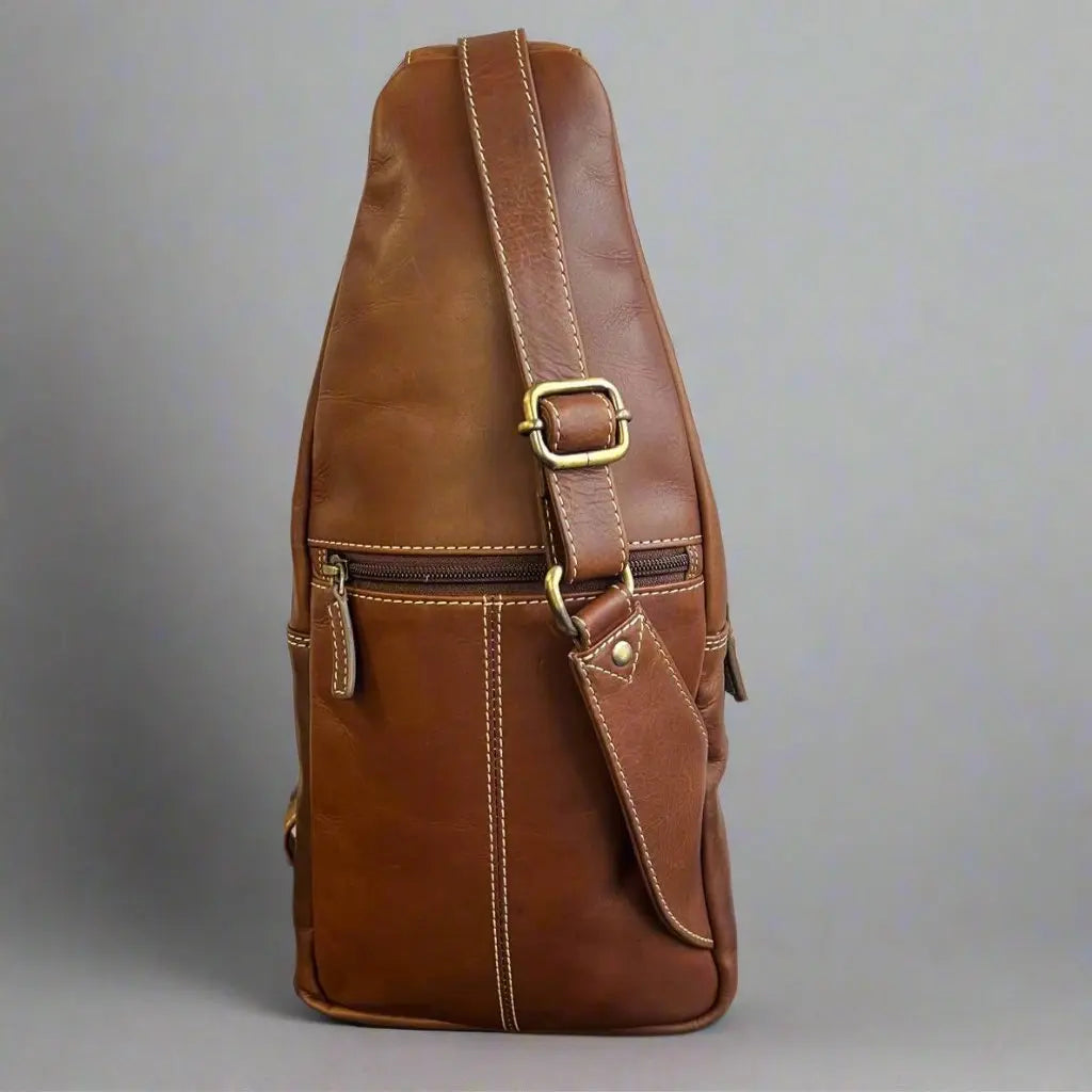 Durable Full Grain Leather Sling Bag Backpack for Men & Women - Perfect for Travel, Hiking, and Everyday Use
