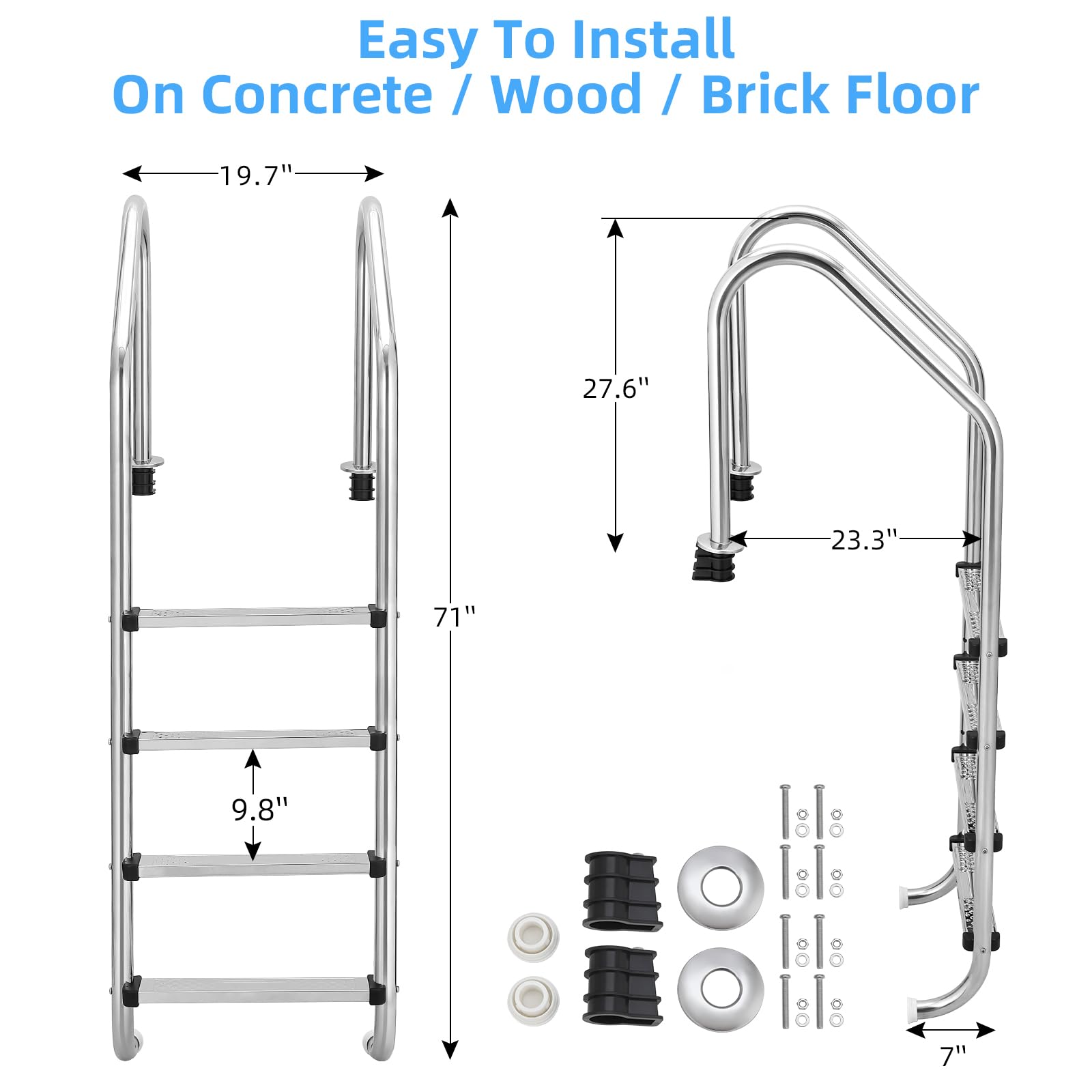 Stainless Steel Swimming Pool Ladder for Inground Pools - 3 Step Non-Slip Pool Stairs with Ergonomic Handrails, Easy Assembly (71
