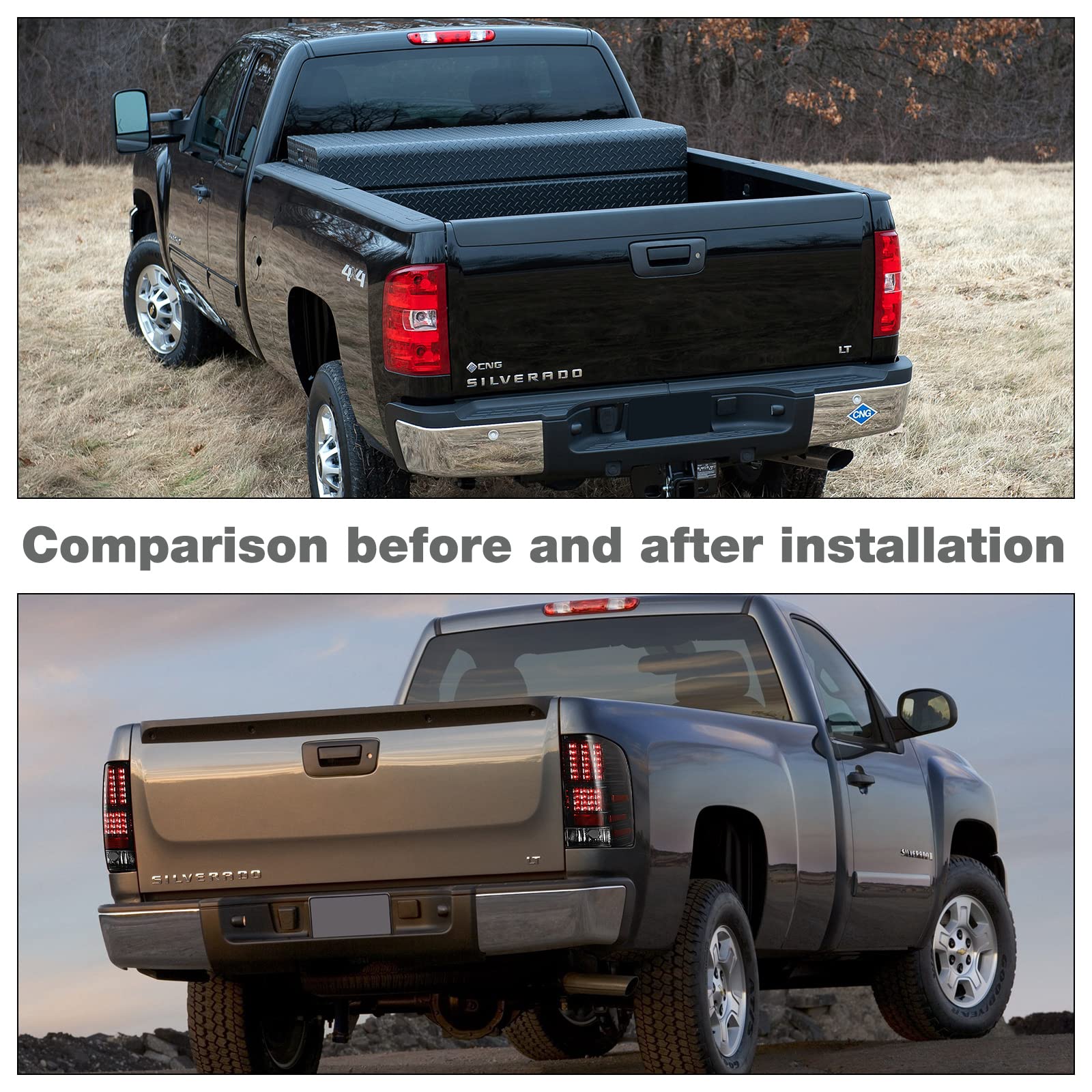 LED Tail Lights Assembly Compatible with 2007-2013 Chevy Silverado, Replacement Tail Lights for 07-13 Chevy Silverado (Excludes 2007 Silverado Classic & GMC Series) - Clear Lens - Upgrade Your Truck's Style & Nighttime Visibility