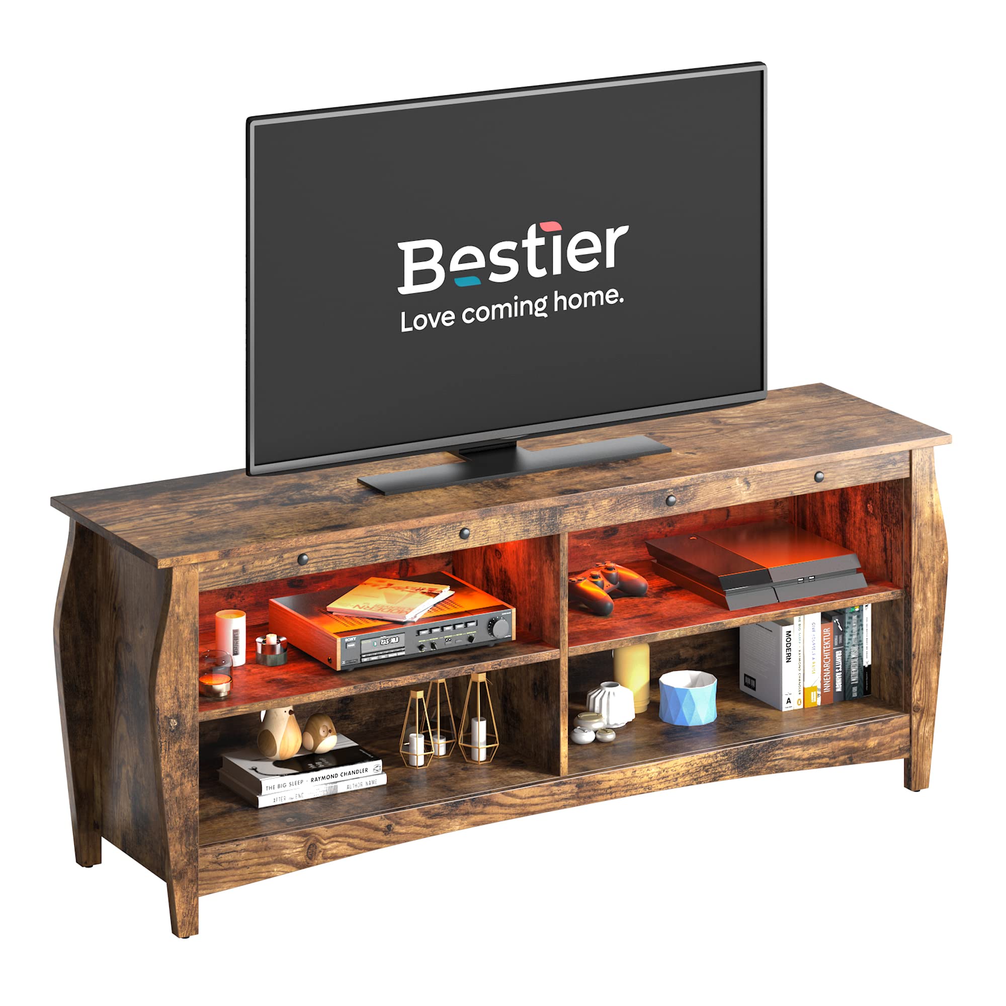 Bestier TV Stand for 65+ Inch TVs - Modern Farmhouse Entertainment Center with LED Lights & Storage | Rustic TV Console for Living Room, Gaming Setup & Home Theater Decor