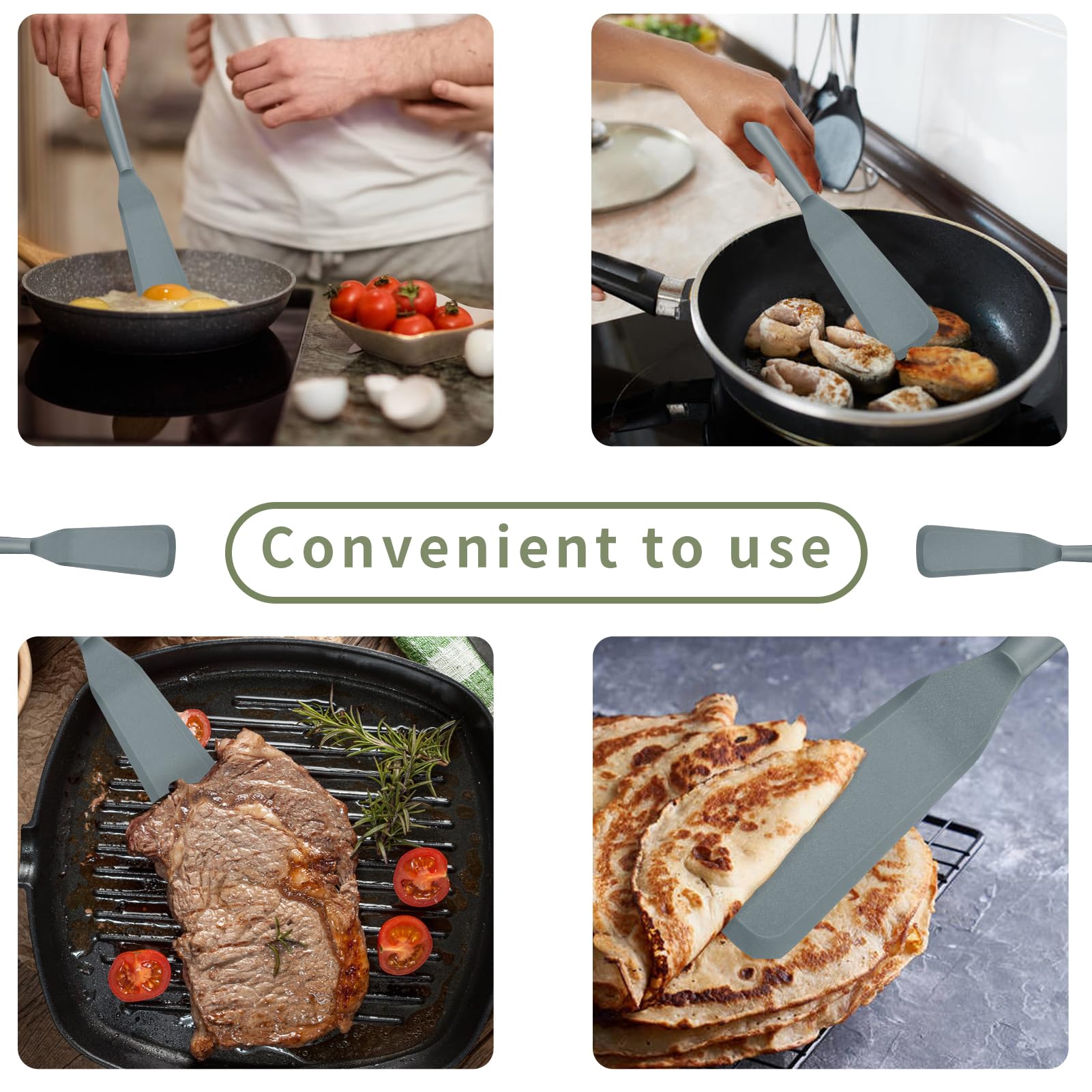 Heat-Resistant Silicone Spatula Set - 2-Piece Non-Stick BPA-Free Pancake Turner for Crepes, Omelettes, Burgers & Pizza - Perfect for Baking, Flipping & Serving (Grey)