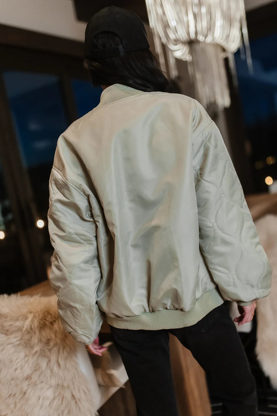 Madilyn Women's Sage Green Bomber Jacket | Lightweight Casual Outerwear for Spring & Fall | Perfect for Streetwear, Travel & Everyday Fashion