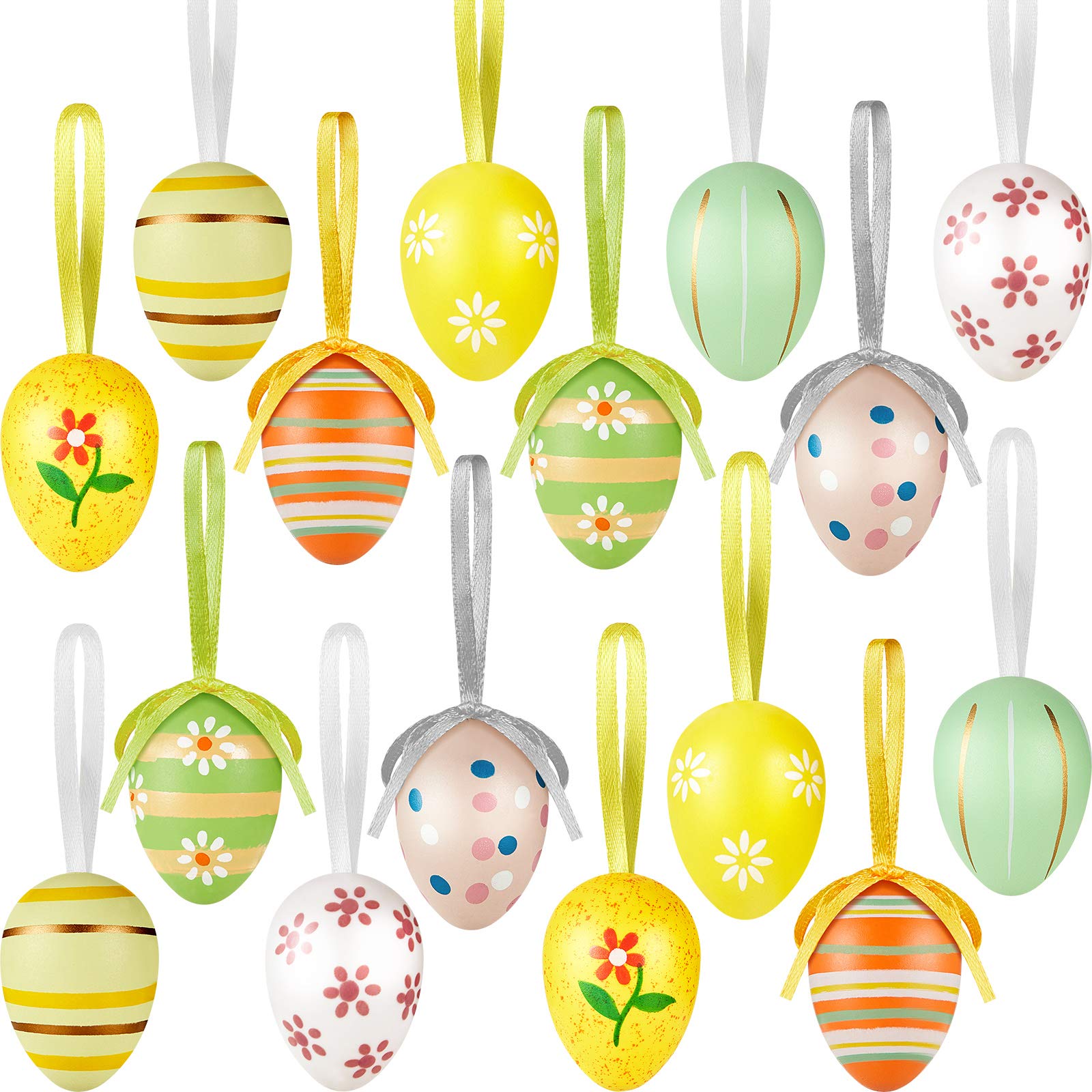 24-Piece Multicolor Plastic Easter Egg Hanging Ornaments with Ropes - DIY Easter Tree Decorations, Party Favors & Home Decor (1.57 x 2.36 Inch) - Perfect for Easter Party, Spring Home Decor, Classroom Activities & DIY Craft Projects
