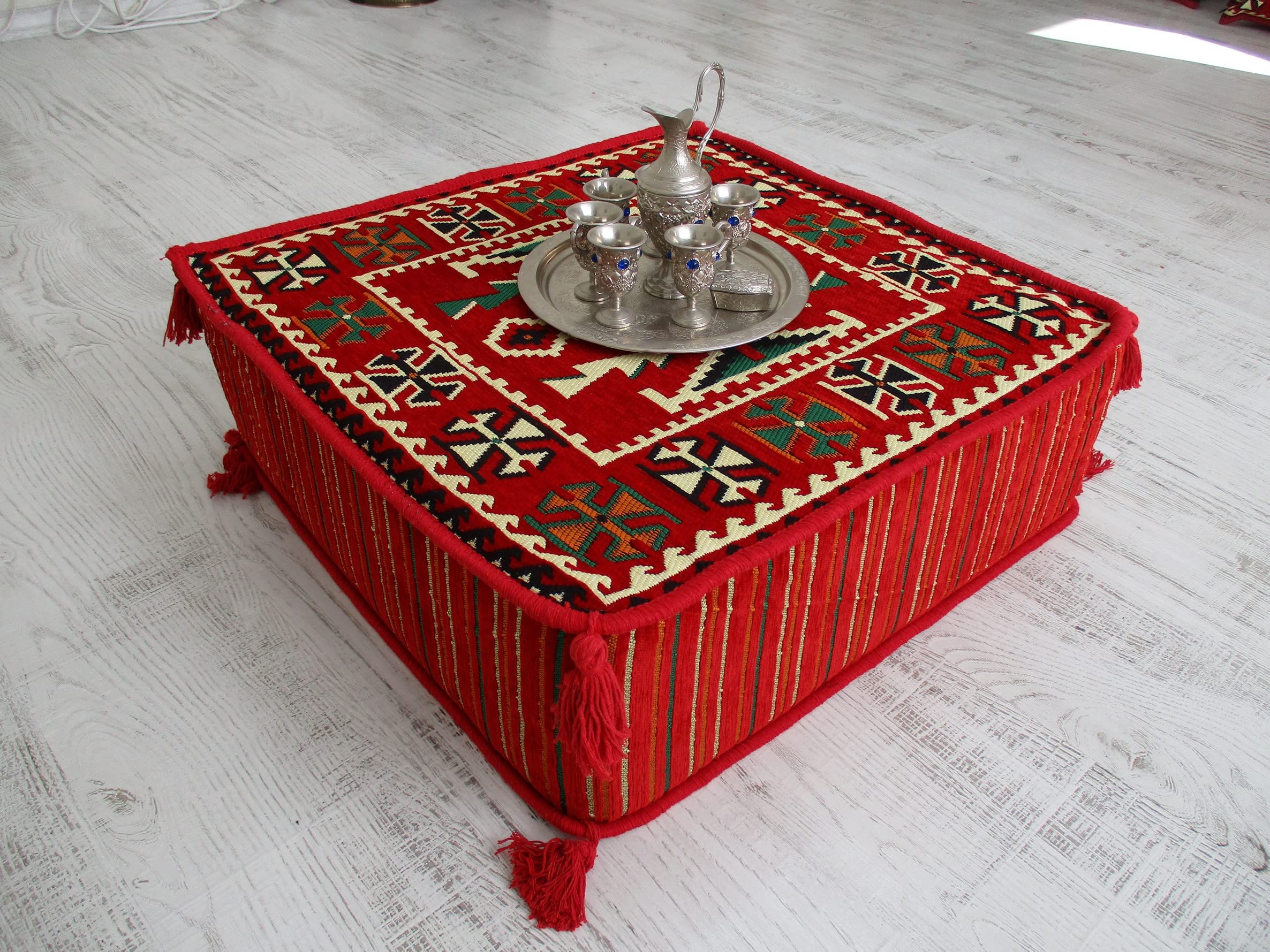 Handmade Kilim Poufs & Ottomans - Moroccan Footstool, Arabic Coffee Table, Pet Bed - Boho Chic Home Decor for Living Room, Bedroom & Outdoor Use