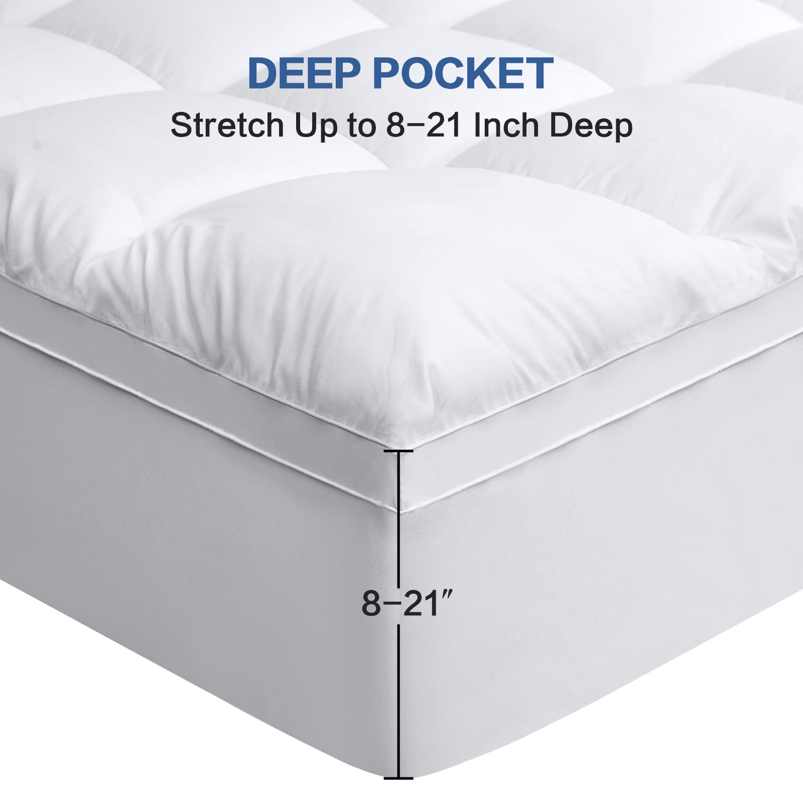 COHOME Twin XL Mattress Topper - 3 Inch Extra Thick Cooling Mattress Pad with 400TC Cotton Cover, Plush Down Alternative Fill for Pressure Relief - Fits 8-21 Inch Deep Pocket Beds (39x80 Inches, White) - Perfect for Guest Rooms, Dorms & Hot Sleepers