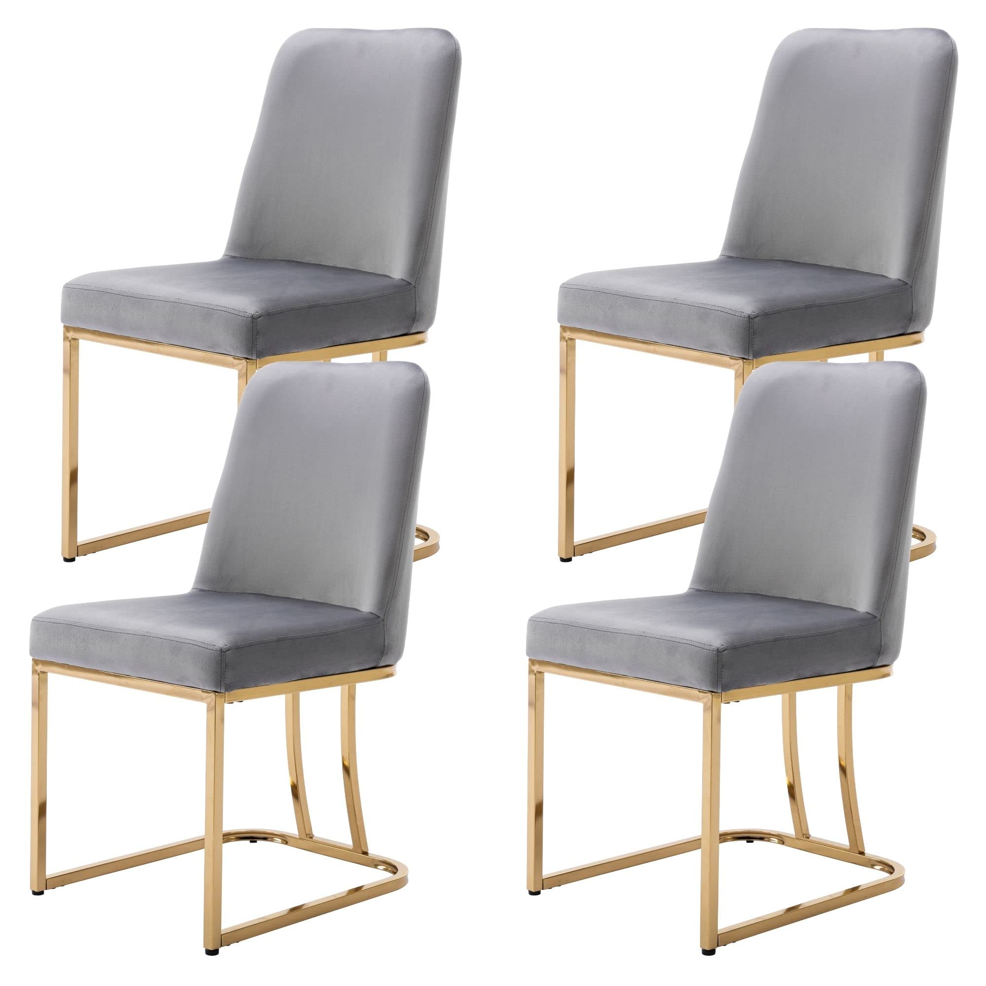 4 Piece Velvet Dining Chair Set - Modern High Back Upholstered Side Chairs for Kitchen, Dining Room & Living Room - Soft Grey Fabric Seats - Perfect for Family Meals, Entertaining Guests & Home Decor