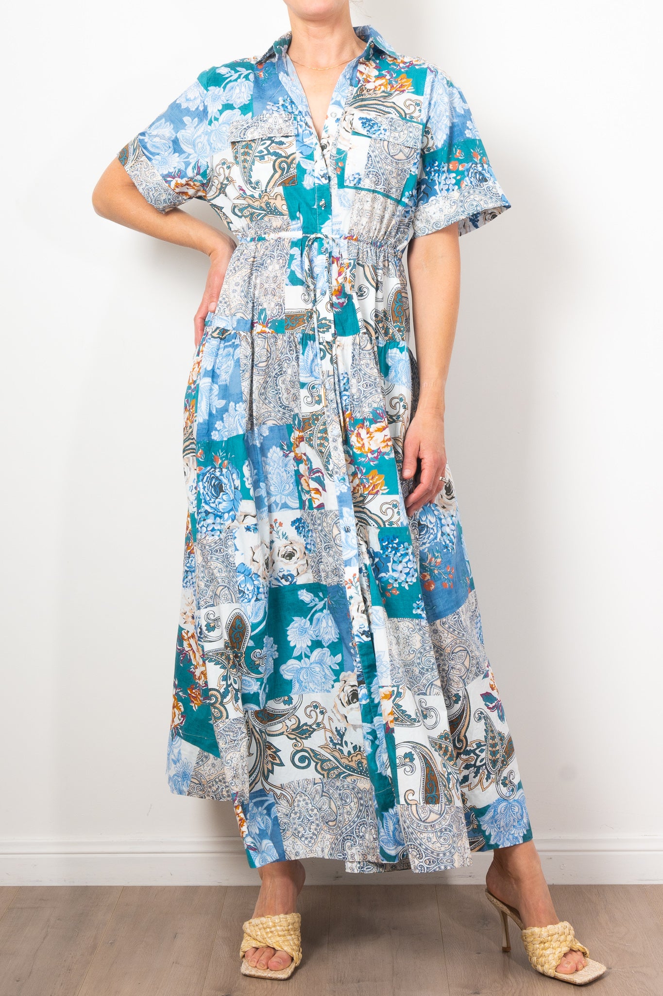 Kinney Maeve Patchwork Maxi Dress for Women | Bohemian Floral Print Long Dress | Perfect for Summer Vacations, Beach Parties & Casual Outings