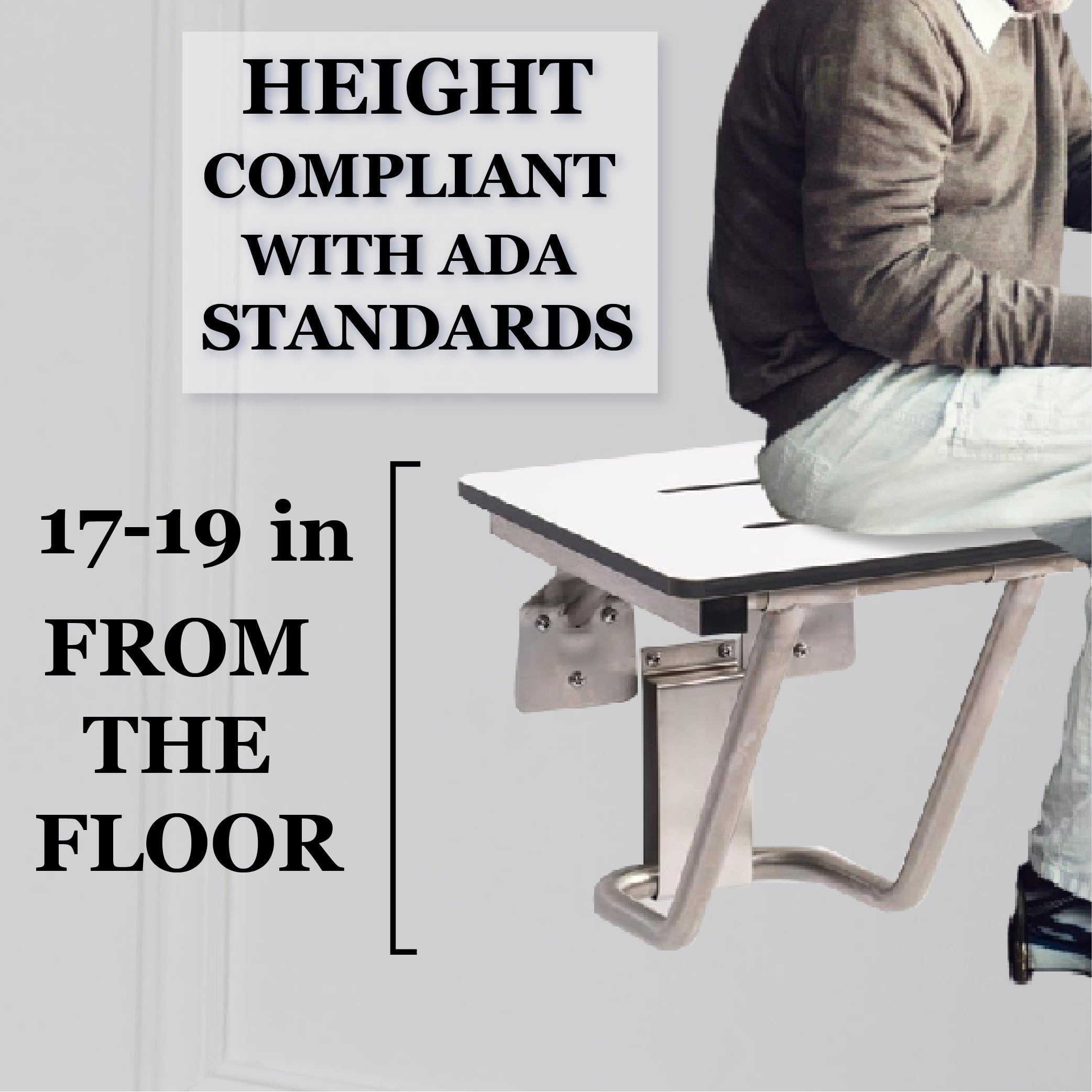 **Foldable Shower Chair for Elderly & Disabled - ADA Compliant Wall-Mounted Shower Seat with 400 lb Weight Capacity - Non-Slip Phenolic Resin & 304 Stainless Steel Shower Stool (28”x16”) - Ideal for Bathroom Safety & Elderly Care**