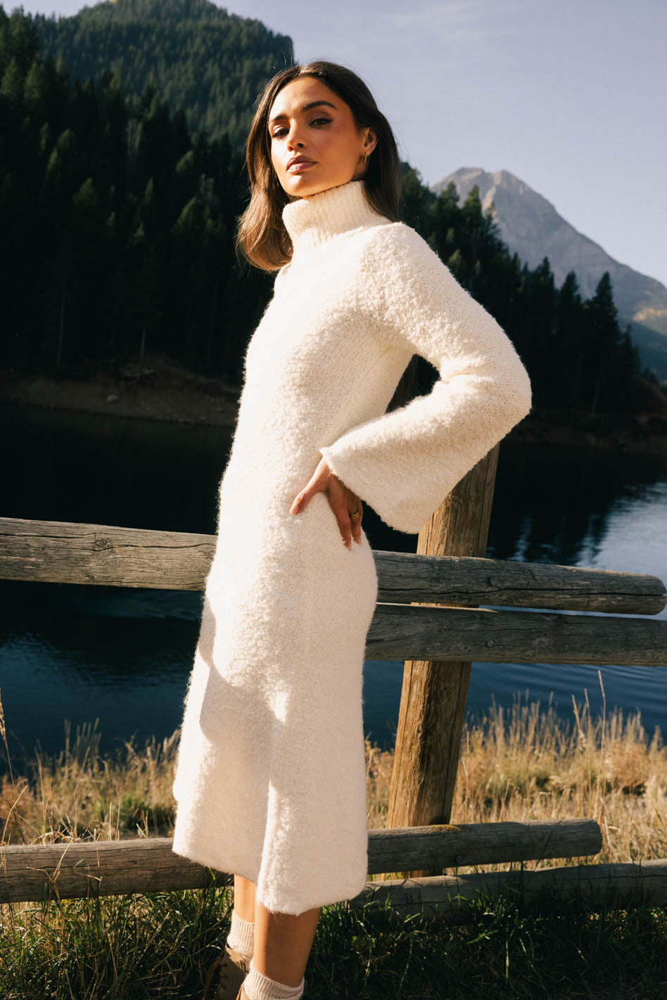Lumen Turtleneck Midi Dress for Women - Elegant Winter Knit Dress with Long Sleeves | Perfect for Office Wear, Holiday Parties & Date Nights