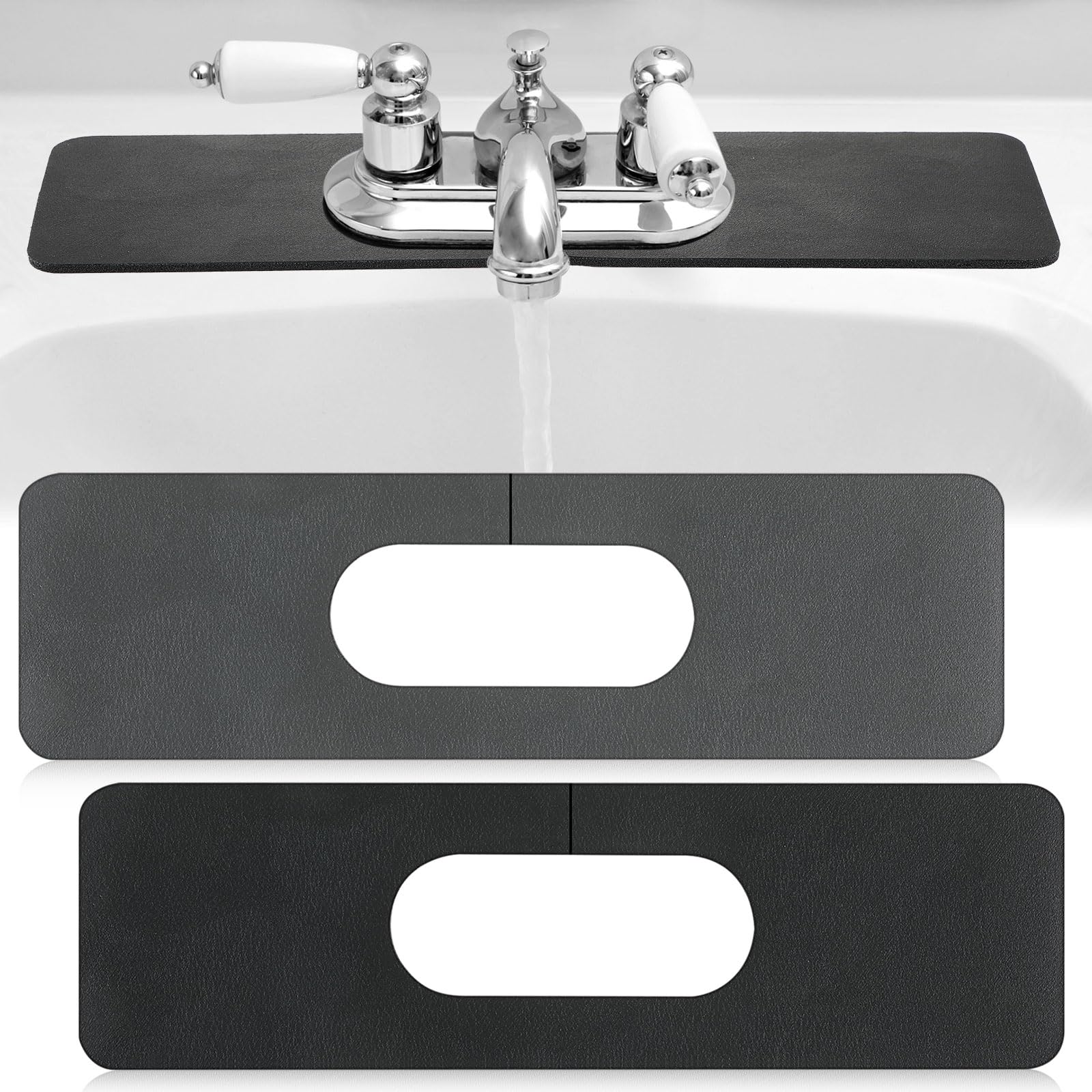 Tioncy 2-Pack Oval Hole Diatomite Faucet Mat - Non-Slip Sink Splash Guard for Kitchen & Bathroom, Absorbent Splatter Screen (Dark Gray, Black) - Perfect for Preventing Water Spills Around Sinks