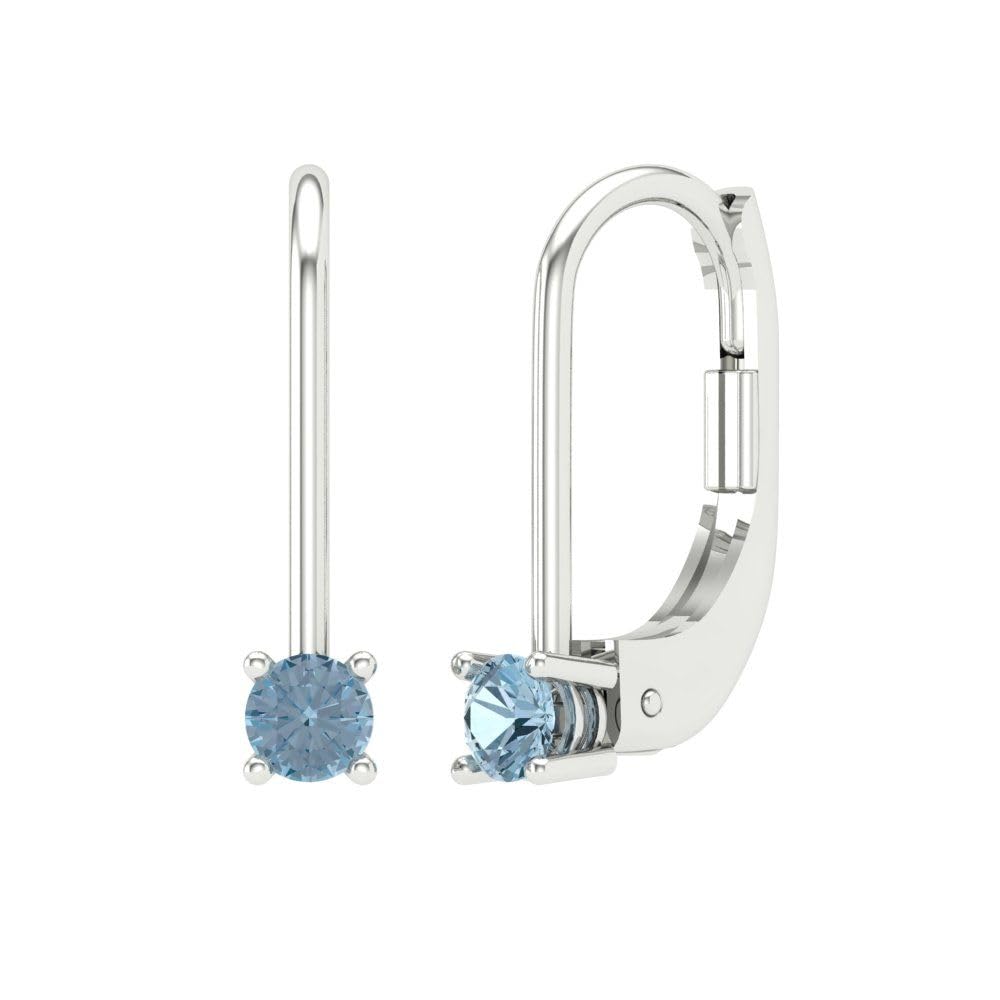 0.4 Carat Natural Sky Aquamarine Solitaire Leverback Drop Earrings in 14K White Gold - Unisex Dangle Earrings for Wedding, Party & Everyday Wear | Conflict-Free Gemstone Jewelry