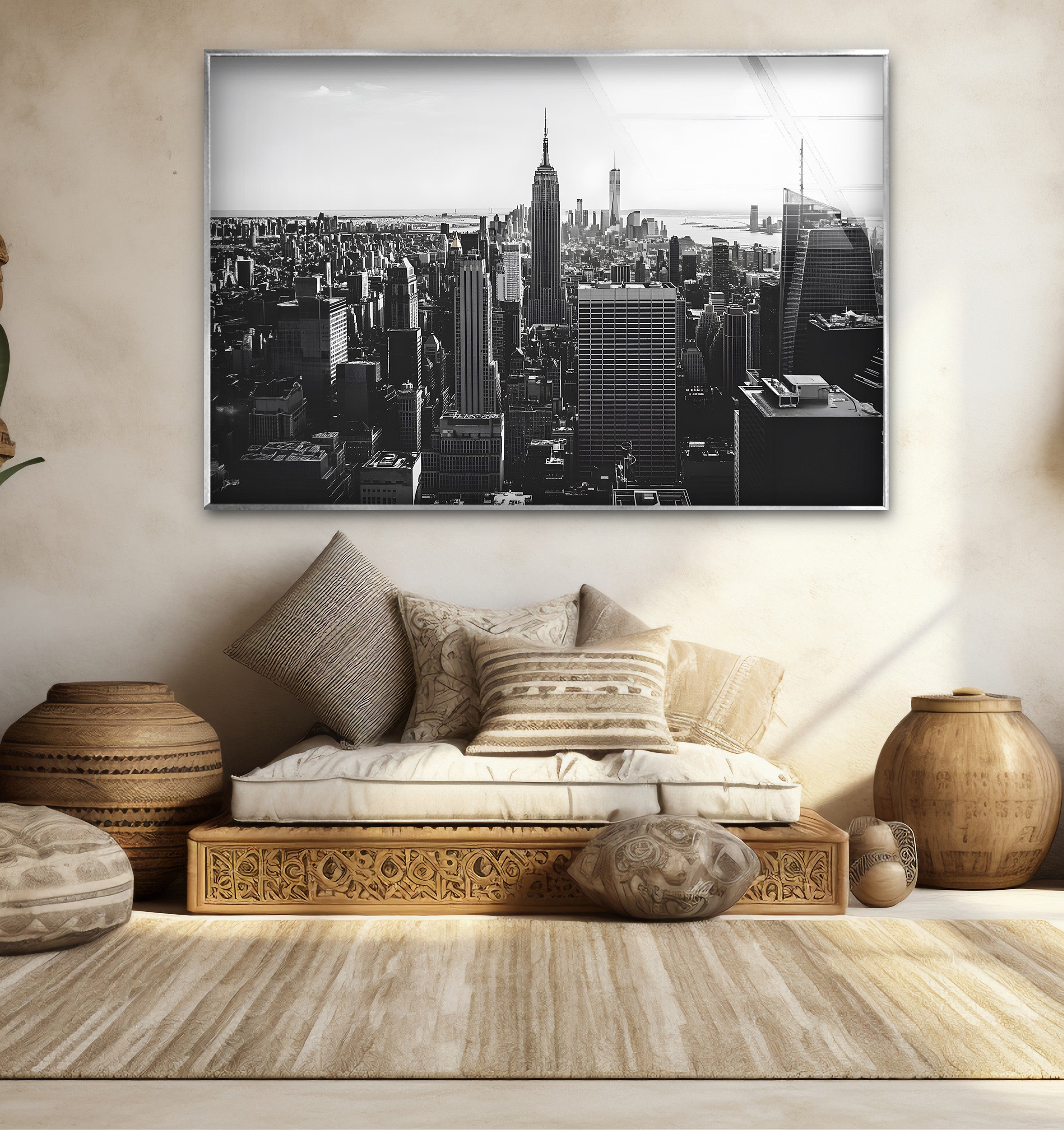 Empire State Building Glass Wall Art - Black & White NYC Skyline Decor for Home & Office | Perfect Gift for New York Lovers