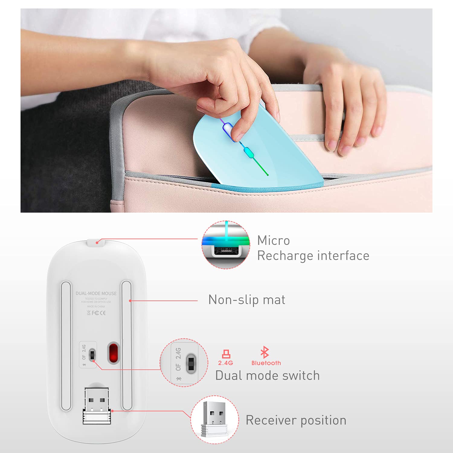 Wireless Bluetooth Mouse for Laptop, MacBook, iPad, PC - Compatible with MacBook Air/Pro, Windows, Chromebook (Blue & White) | Perfect for Office, Home, Travel & Remote Work