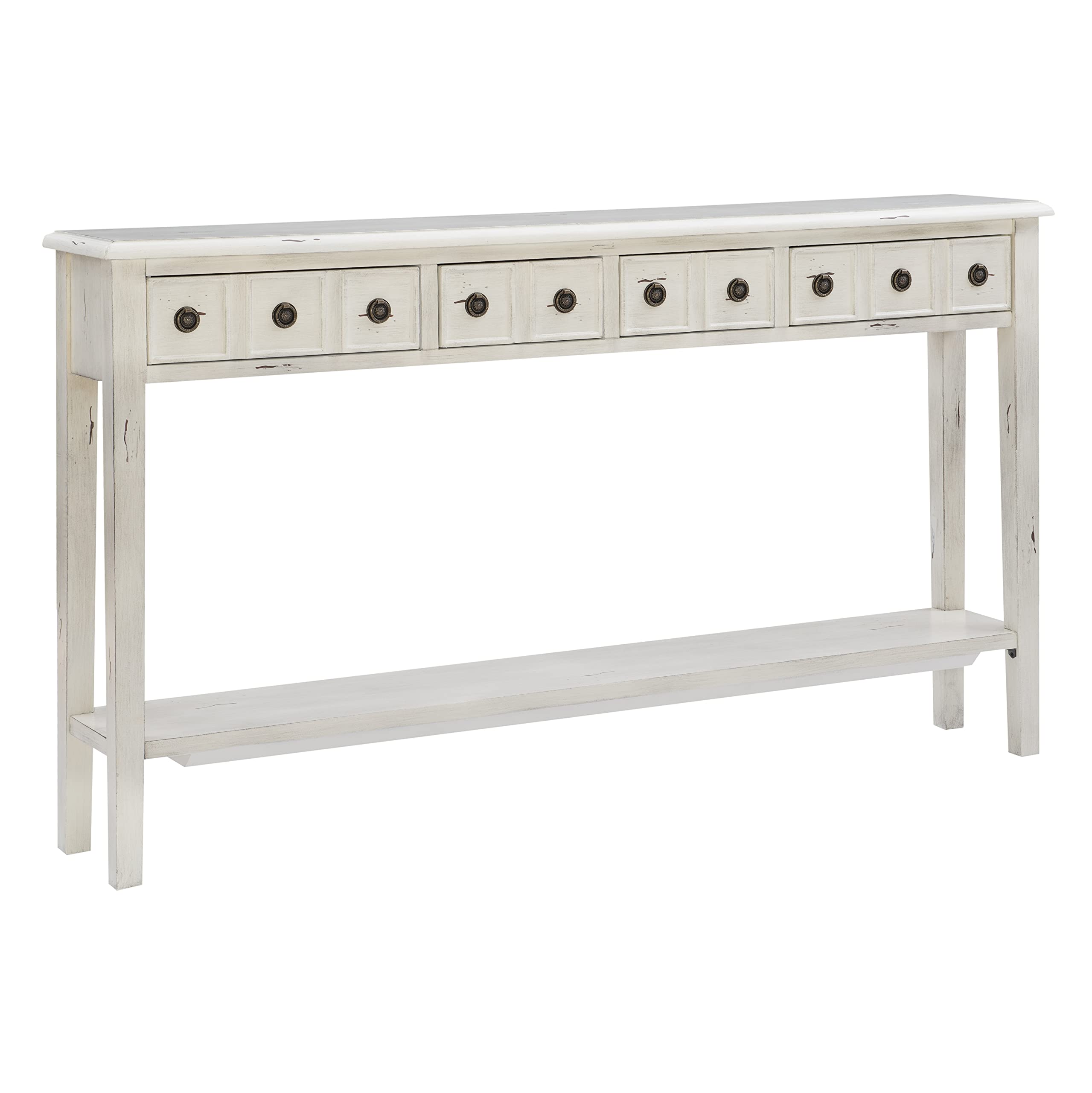 Powell Furniture Sadie Cream Long Storage Console Table - Multicolor Entryway Table with Drawers & Shelves for Hallway, Living Room & Bedroom Organization