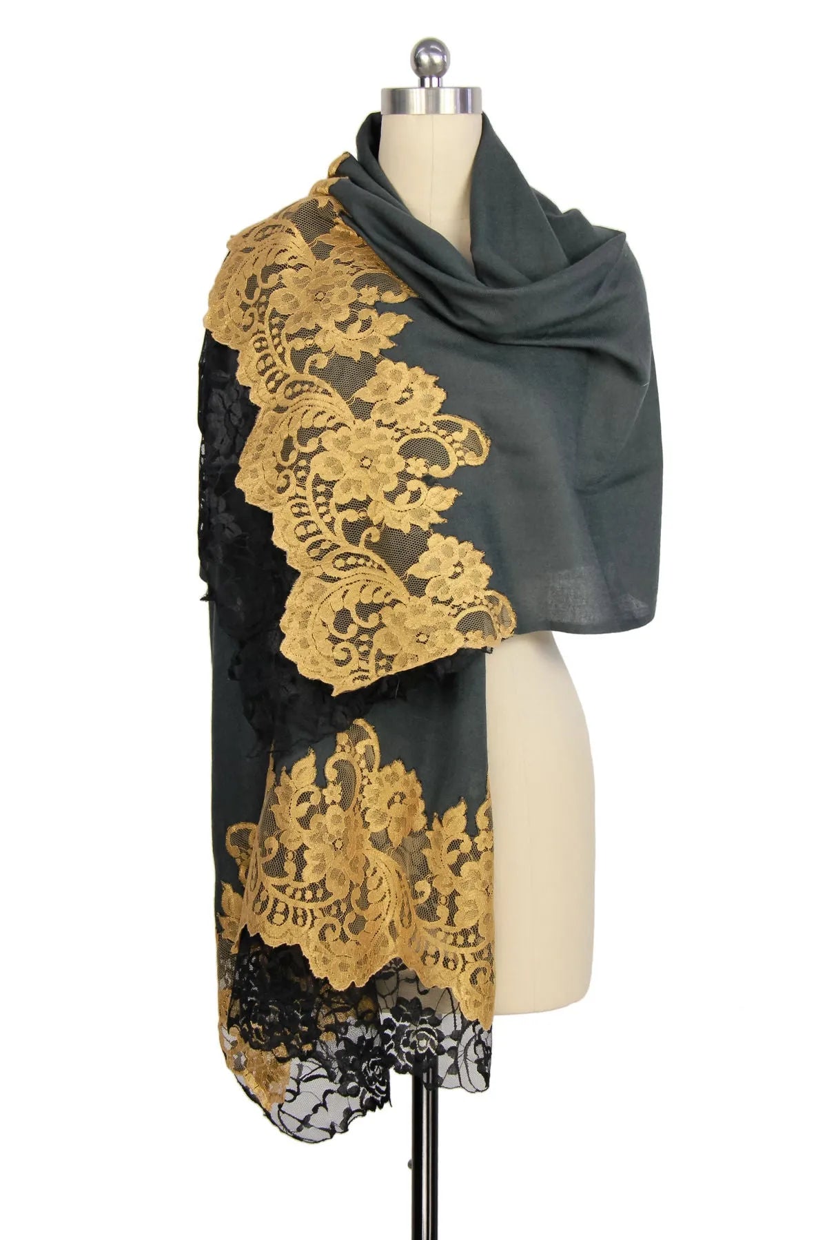 Elegant Black and Gold Lace Scarf for Women - Fashionable Wrap Shawl for Evening Parties, Weddings & Special Occasions
