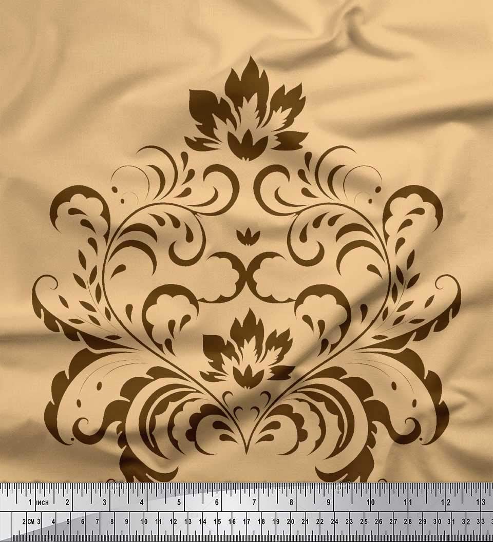 Soimoi Moss Georgette Brown Fabric by The Yard - 42 Inch Wide Ogee Damask Pattern - Classic Timeless Printed Fabric for Dresses, Curtains & Home Decor
