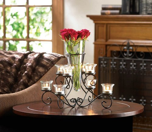 Wholesale Scrollwork Candle Stand with Vase - Elegant Metal Candle Holder for Home Decor, Wedding Centerpieces & Romantic Dinner Lighting - Includes Candles for Fire Heat Light Ambience