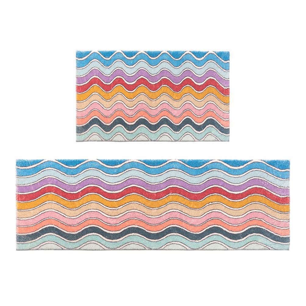 Soft Shaggy Microfiber Bath Rug - Non-Slip Boho Area Rug with Geometric Floral Patchwork Design for Bedroom, Living Room, Kitchen & Bathroom - Indoor/Outdoor Doormat (2.6' x 6.5', Multi-Color) - Perfect for Cozy Home Decor & High-Traffic Areas