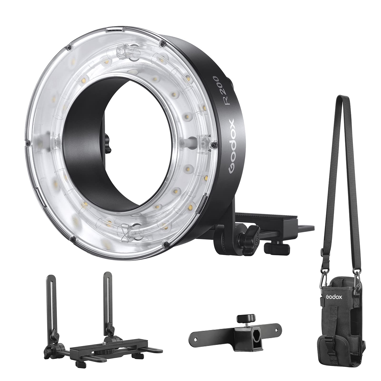 Godox R200 Ring Flash Head for AD200 & AD200Pro - 200Ws Flash Power with 10W LED Modeling Lamp (3 Brightness Levels) | Includes Umbrella Bracket, Camera Mount & Carrying Case | Perfect for Portrait, Macro & Fashion Photography