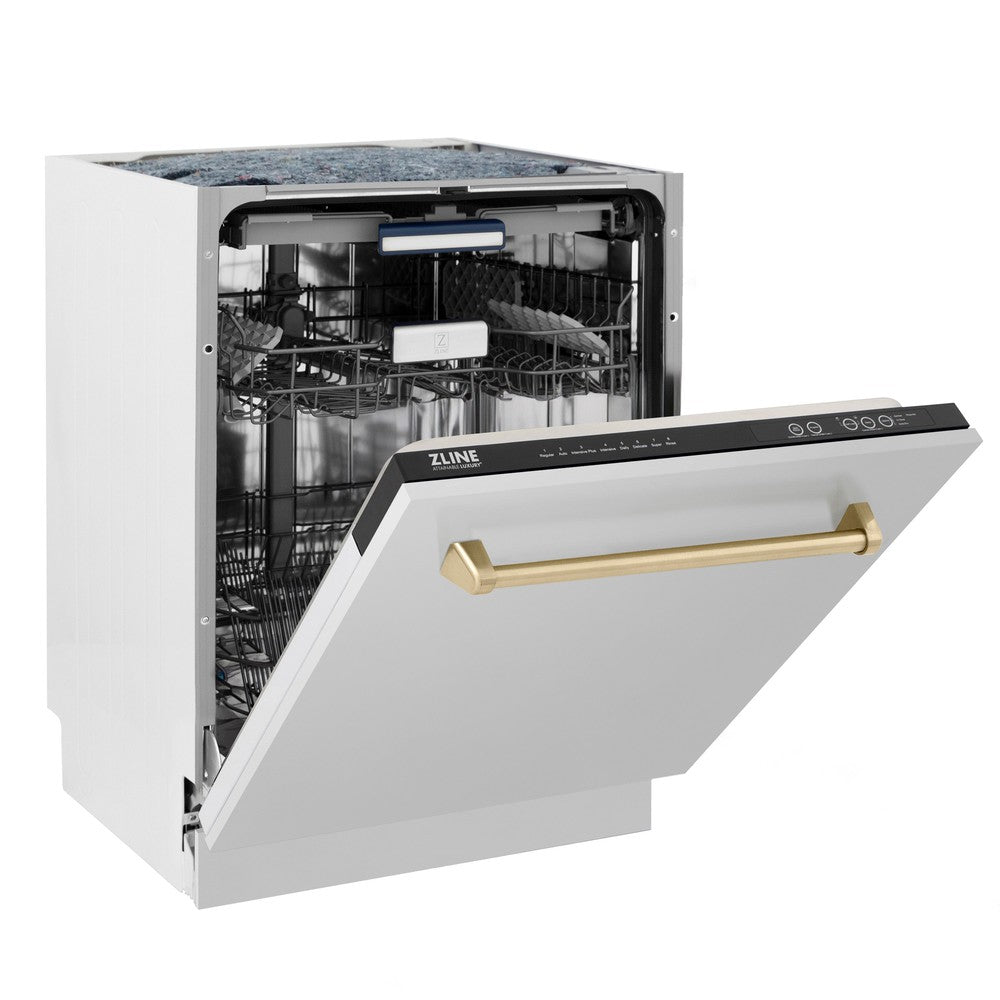 ZLINE Autograph Edition 24-inch 3rd Rack Top Control Tall Tub Dishwasher - Stainless Steel with Champagne Bronze Handle, 51dBa Ultra Quiet (DWVZ 304 24 CB) - Perfect for Modern Kitchens and Open-Concept Homes