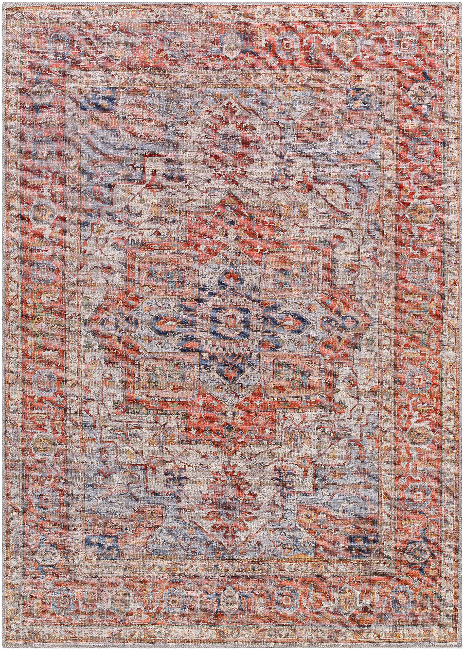 Hauteloom Lapase Machine Washable Area Rug - Soft & Durable for Living Room, Bedroom - Beige & Blue - 6'7
