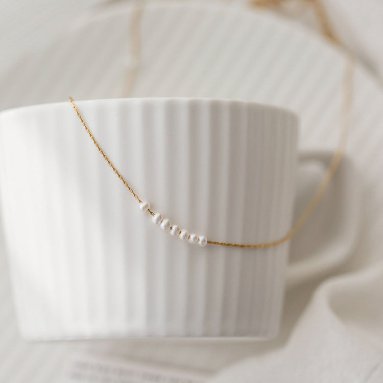 Elegant Tiny Freshwater Pearl Choker Necklace for Women | 16
