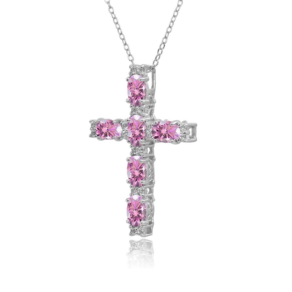 Elegant Sterling Silver Oval-Cut Cross Pendant Necklace with European Crystals - Religious Jewelry for Women & Men - Perfect for Church, Weddings & Daily Wear
