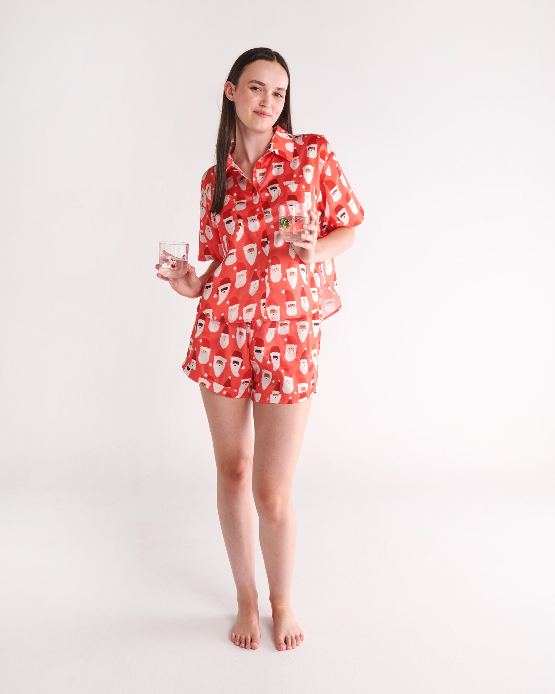 Red Teen Eco-Friendly Satin Short Sleeve Pajama Set - Soft & Breathable Sleepwear for Girls - Perfect for Sleepovers, Lounging & Cozy Nights
