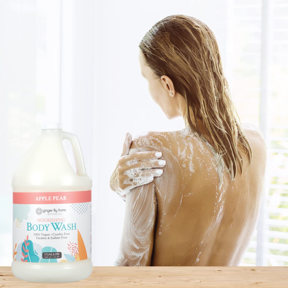 Ginger Lily Farms Botanicals Nourishing Body Wash - 100% Vegan & Cruelty-Free, Apple Pear Fragrance, 1 Gallon Refill (128 fl oz) for Sensitive Skin - Perfect for Daily Shower, Spa & Relaxation at Home