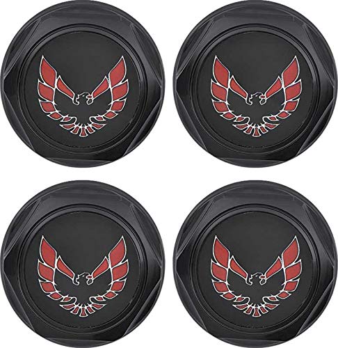 OER Wheel Center Cap Set Flat Black with Early Red Bird Logo - Compatible with 1977-1981 Firebird | Classic Car Restoration & Customization Accessories