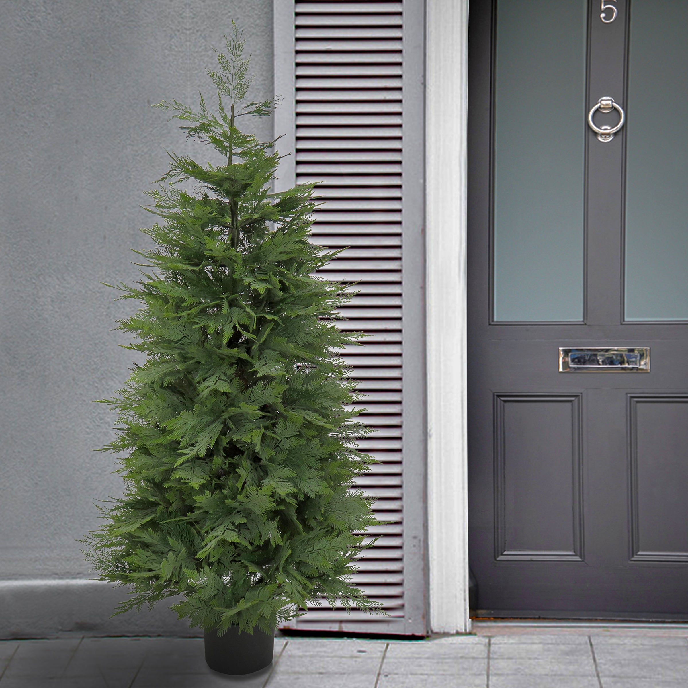 5 ft. Artificial Cypress Topiary Tree in Black Plastic Nursery Pot - Perfect for Home Decor, Office, Patio & Garden Landscaping
