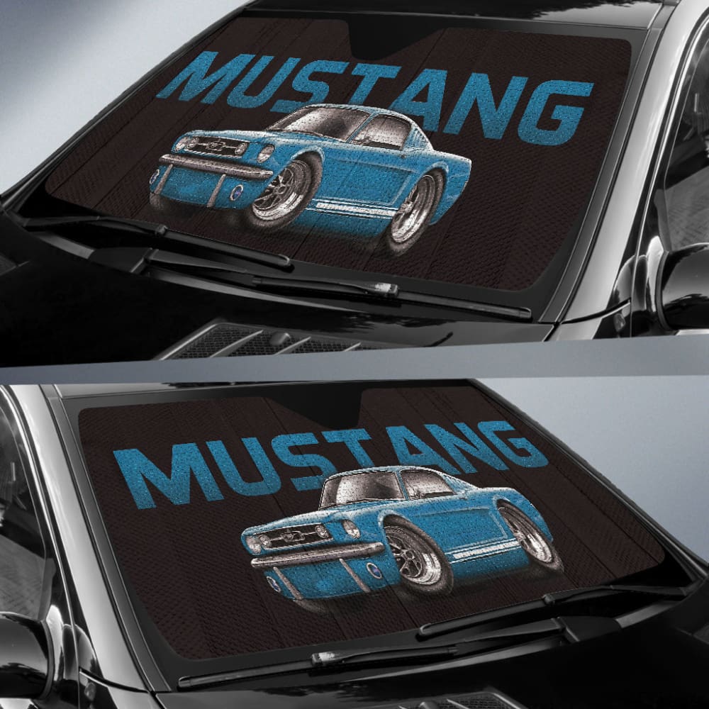 Blue Ford Mustang Fastback Muscle Car Sun Shade - Custom Fit Windshield Sunshade for 1965-1973 Mustang - UV Protection & Heat Shield for Cars (Perfect for Summer Parking & Car Shows)