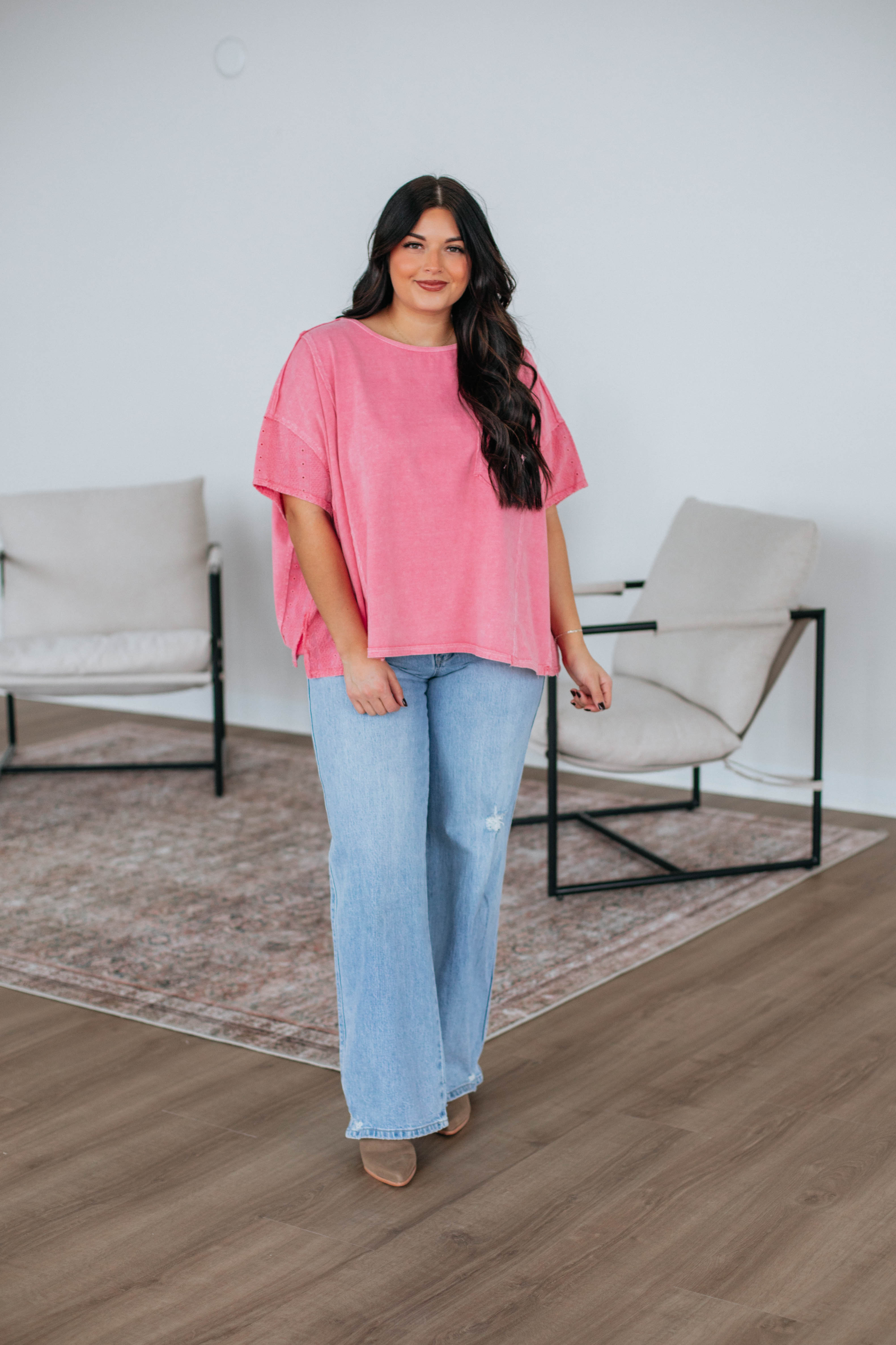 Jacksy Oversized Top for Women - Hot Pink Loose Fit Blouse | Casual Wear, Layering & Street Style Outfits
