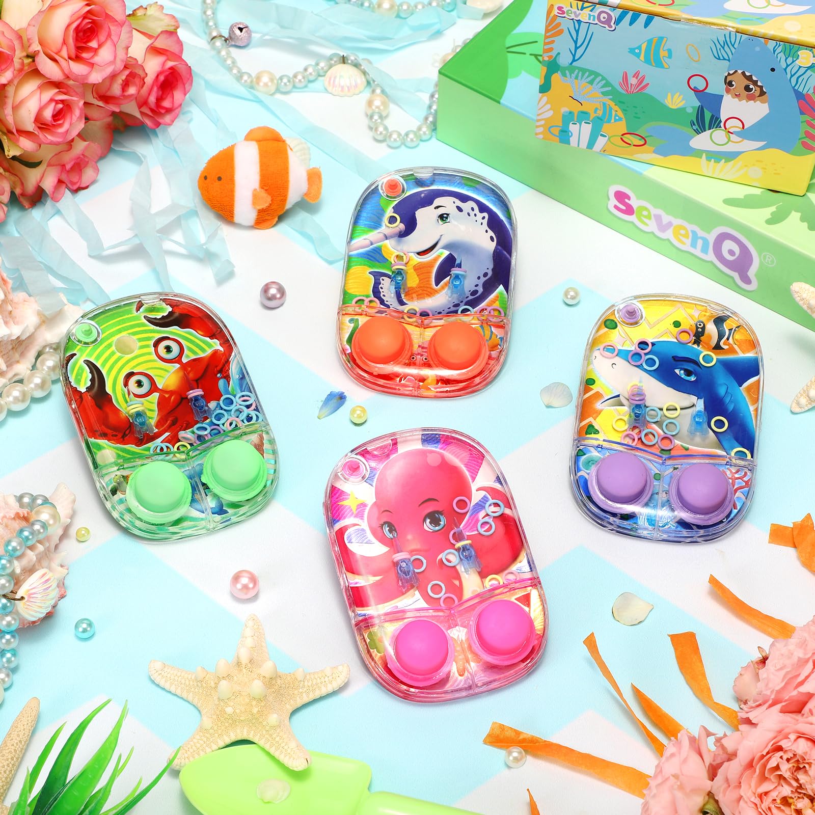 4 Pack Ocean Themed Water Ring Toss Handheld Games - Fun Water Toys for Kids, Family Stress Relief & Travel Entertainment | Perfect for Pool Parties, Beach Outings, Car Rides & Birthday Favors