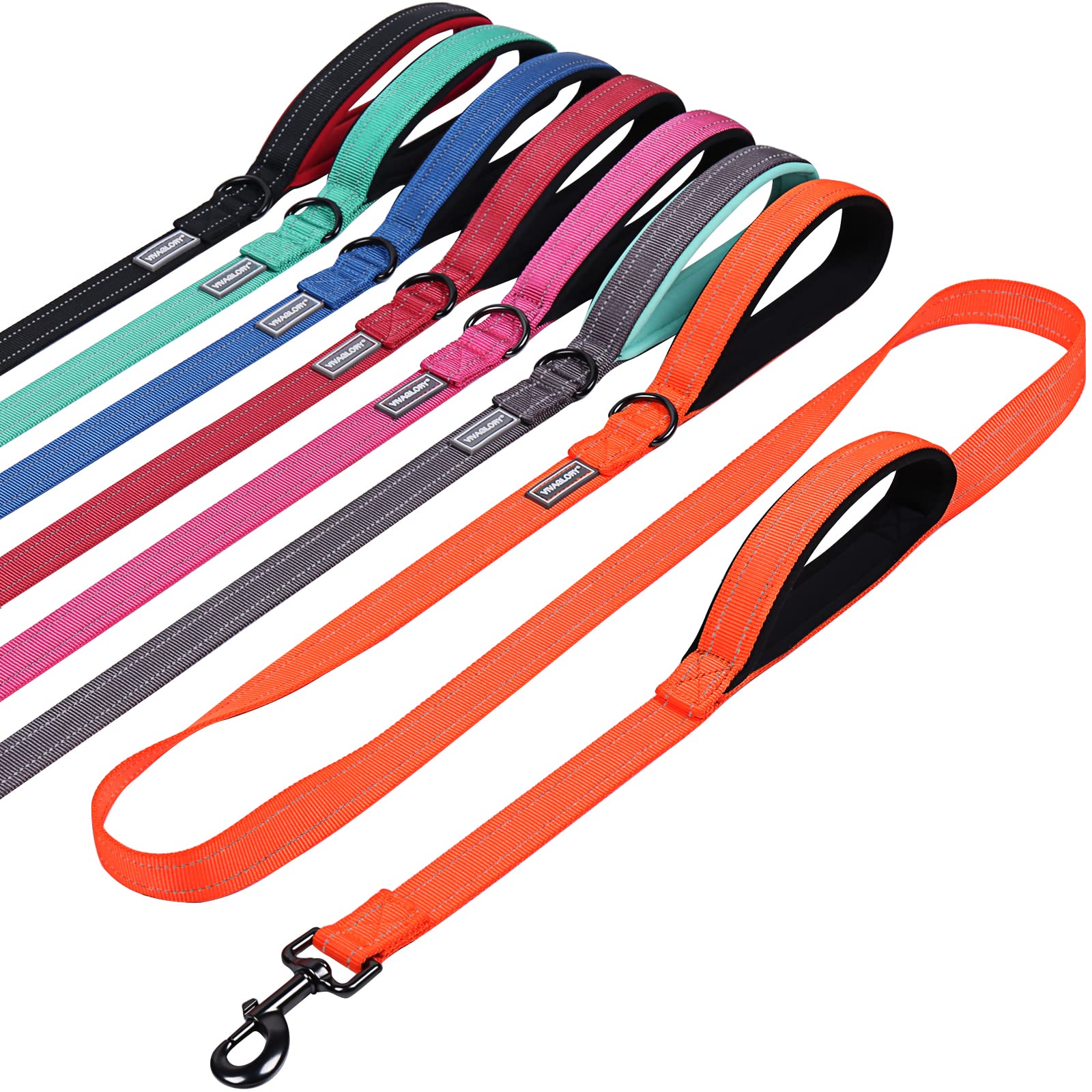 VIVAGLORY Heavy Duty Reflective Dog Leash with Dual Padded Handles - Strong Metal Hook Training Lead for Large Dogs (Orange) - Perfect for Walking, Running & Nighttime Safety