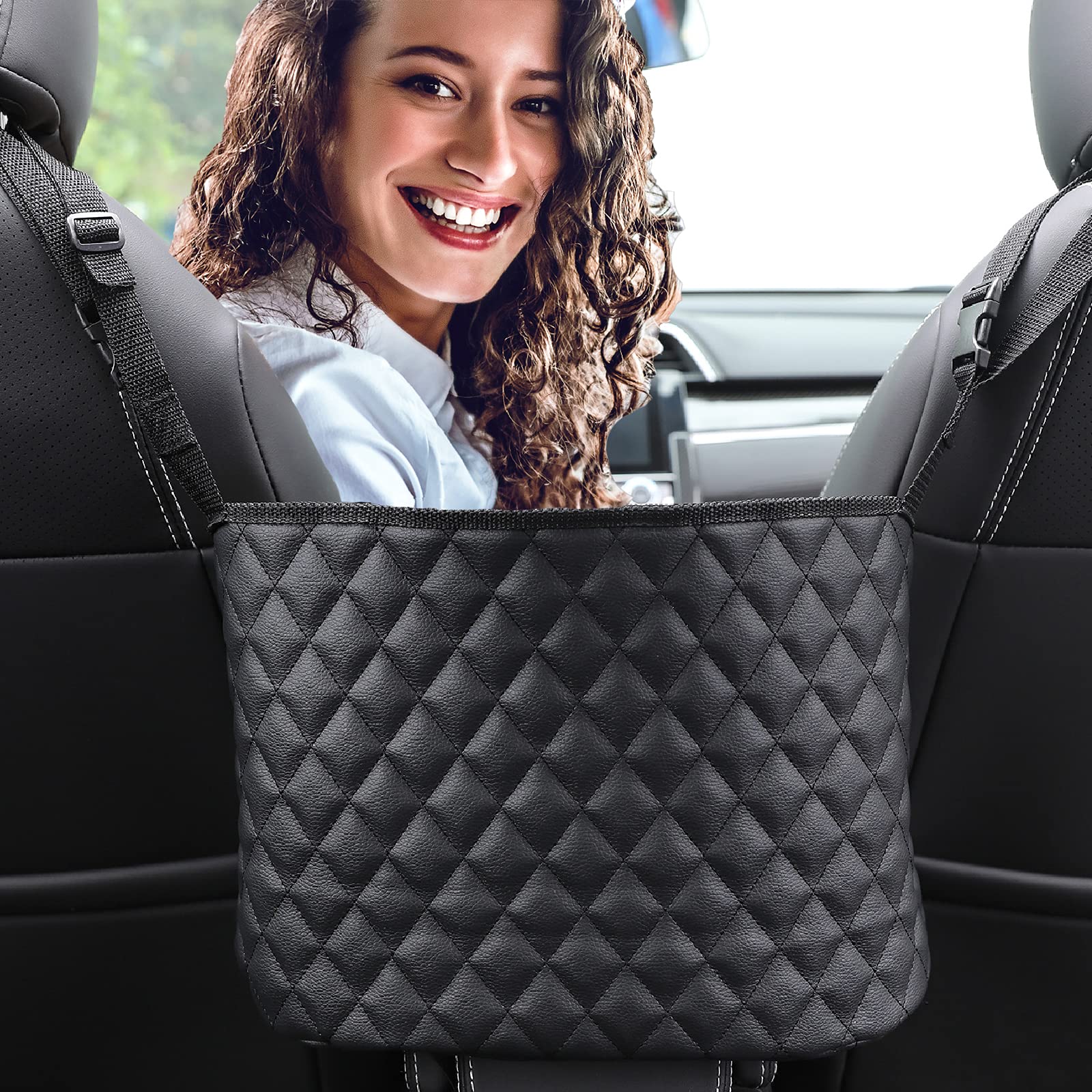 Car Purse Holder - Leather Handbag Organizer for Women, Seat Gap Storage Net Pocket Between Seats | Perfect for Sedans, SUVs & Road Trips - Keep Your Car Tidy & Essentials Secure