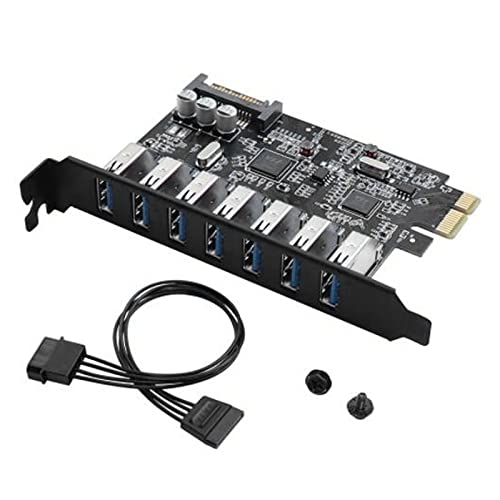 XLL USB 3.0 PCI-E Expansion Card - 7 Ports USB 3.0 Hub Adapter with External Controller for PC Desktop | High-Speed Data Transfer | PCI Express Extender Card for Gaming, Video Editing & External Storage Expansion
